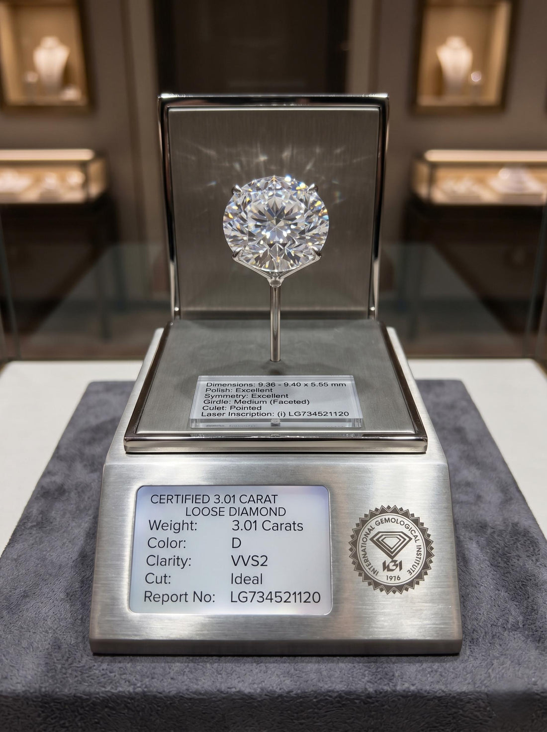 TARA AYARH LUNE 3.01ct Round Brilliant IGI Certified Lab Diamond D Color VVS2