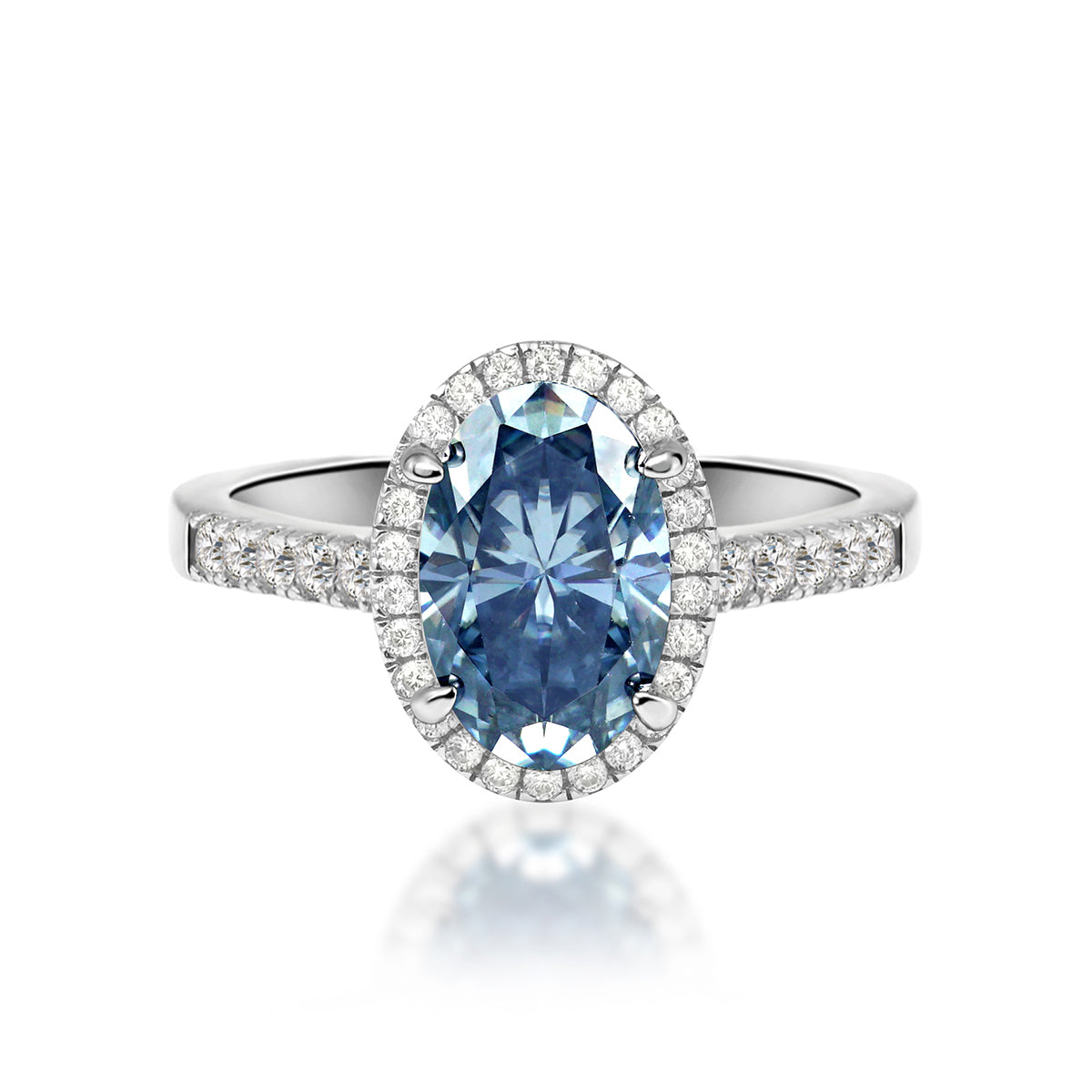 AppletreesAndHeart™ | [琉璃] 药师愿 - 3克拉深蓝莫桑石围钻戒指 | [Liu Li] The Azure Vow - 3ct Deep Blue Moissanite Halo Ring