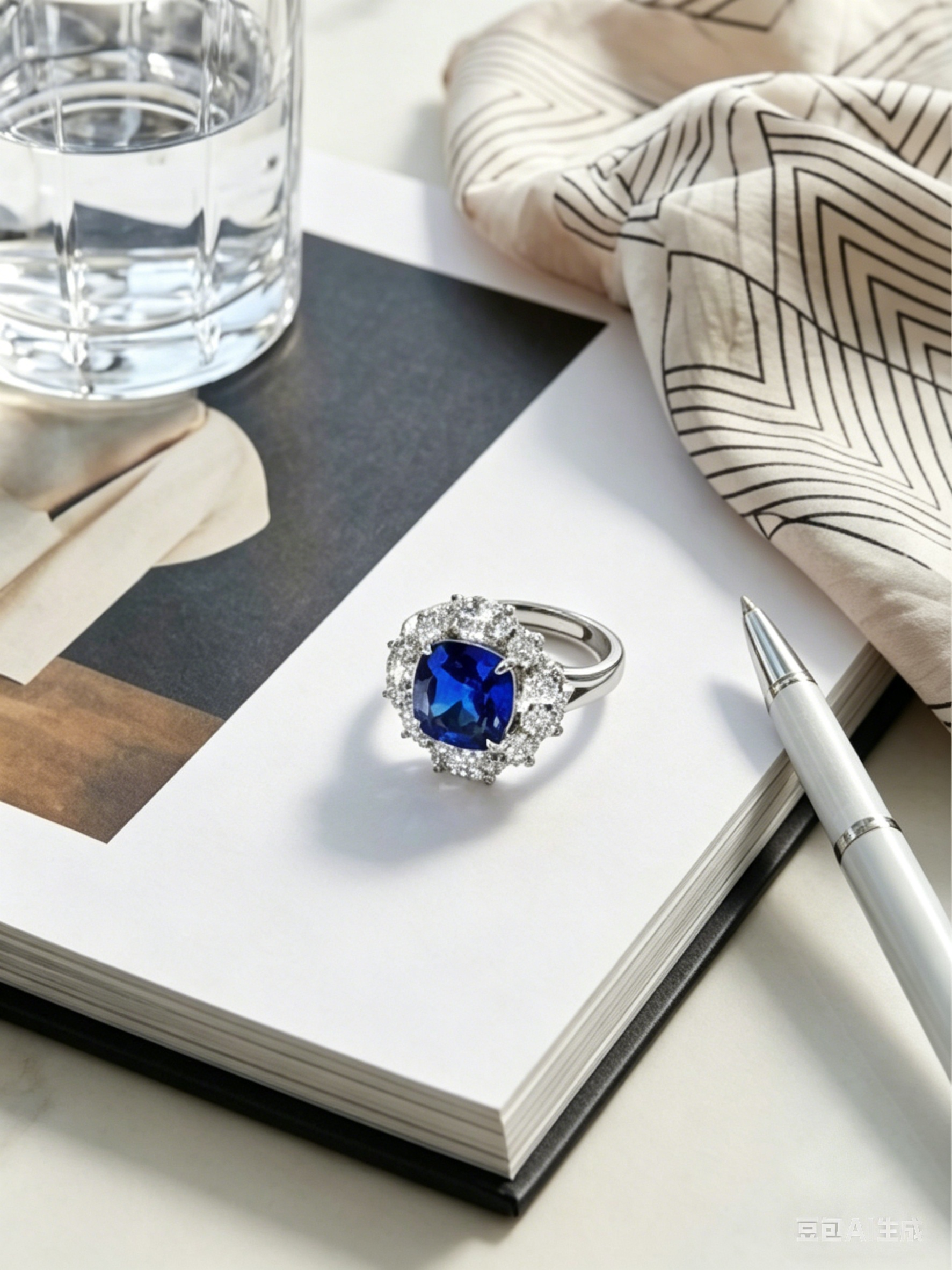 MSR.338Bo7# Azure Prism Statement Ring | 8.0mm Cushion Blue Moissanite | TARA AYARH LUNE