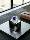 MSR.338Bo7# Azure Prism Statement Ring | 8.0mm Cushion Blue Moissanite | TARA AYARH LUNE