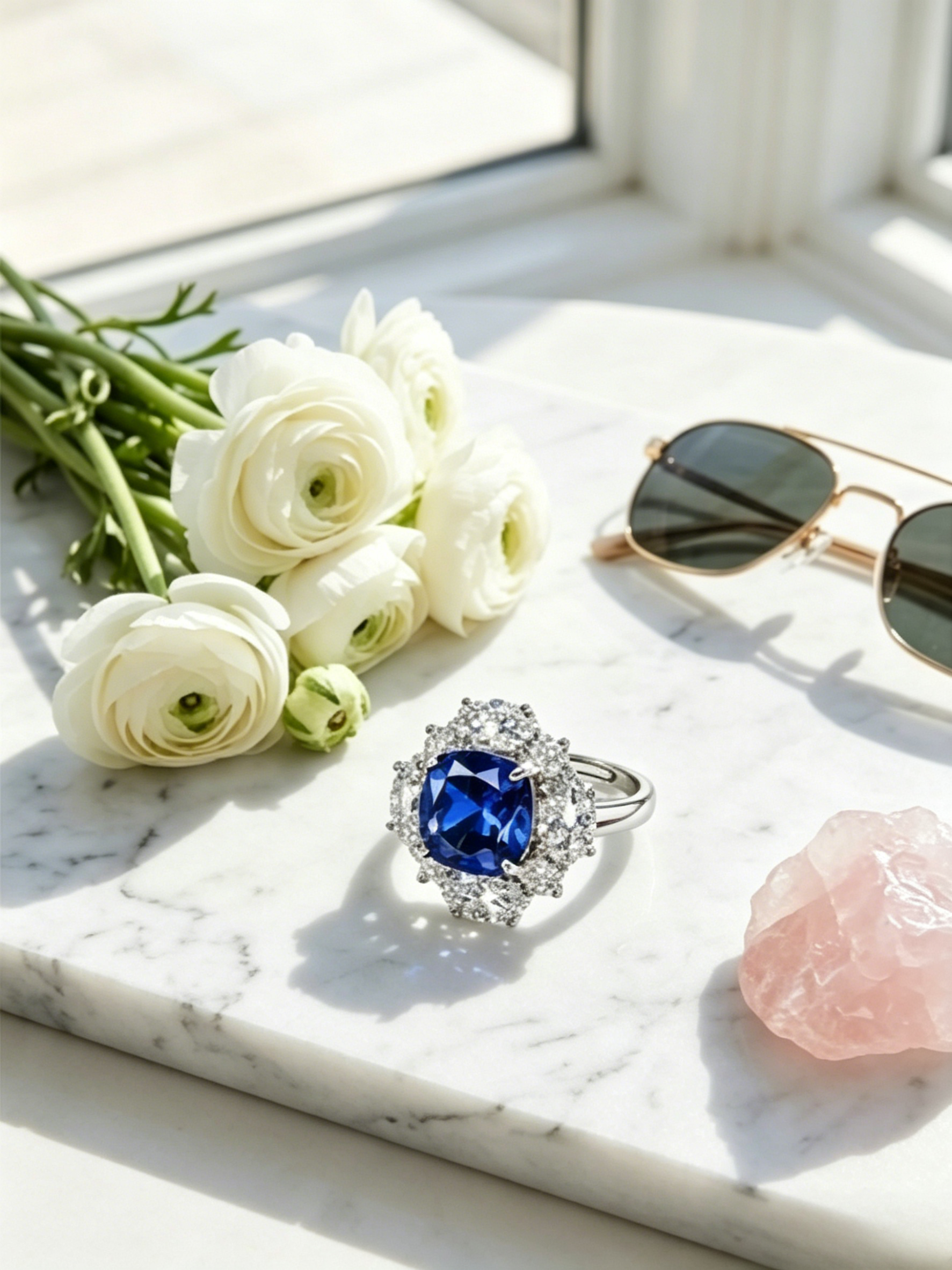 MSR.338Bo7# Azure Prism Statement Ring | 8.0mm Cushion Blue Moissanite | TARA AYARH LUNE