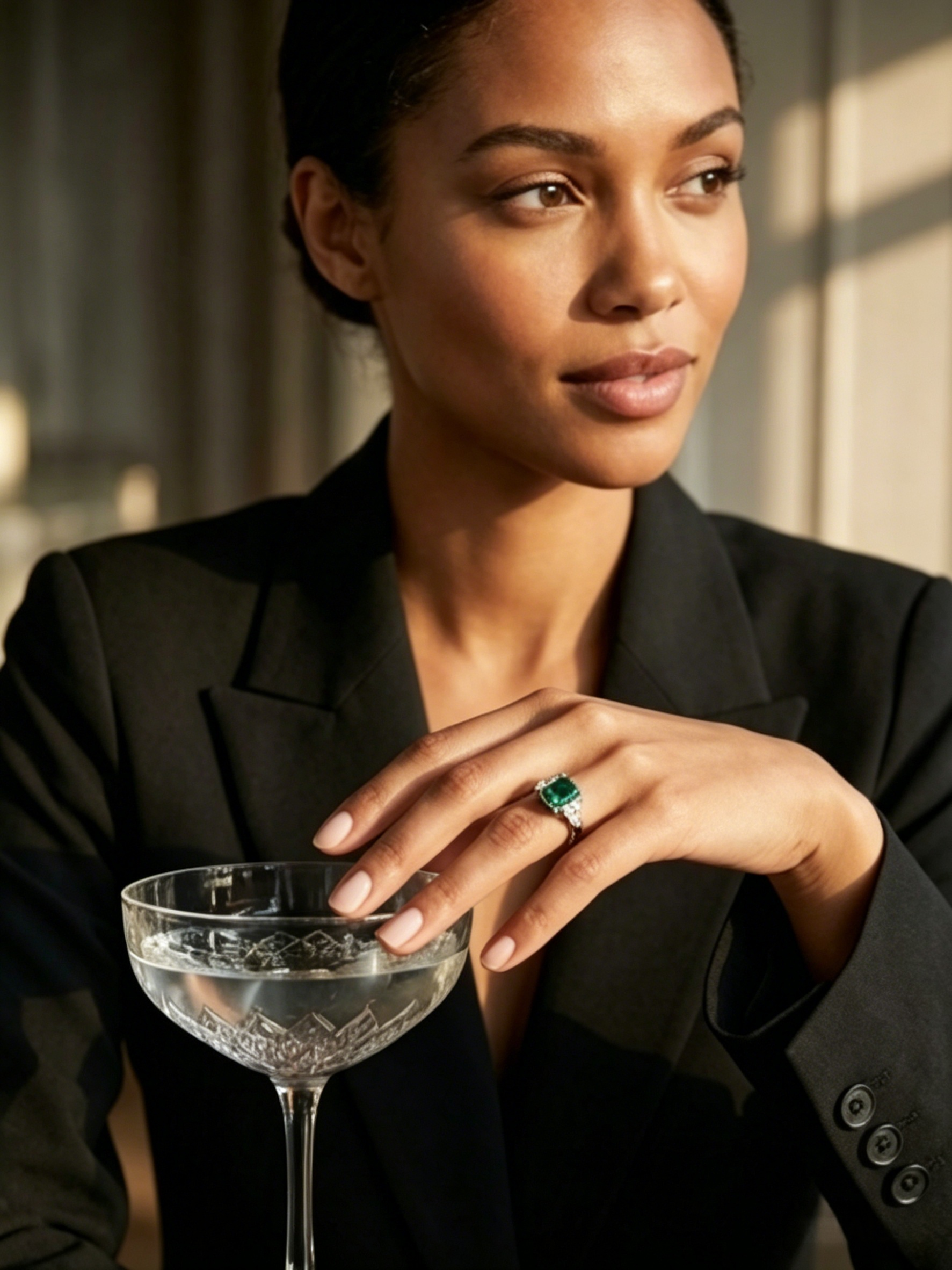 MSR.343Go7# Verdant Asscher Statement Ring | Art Deco Inspired Three-Stone Design | TARA AYARH LUNE