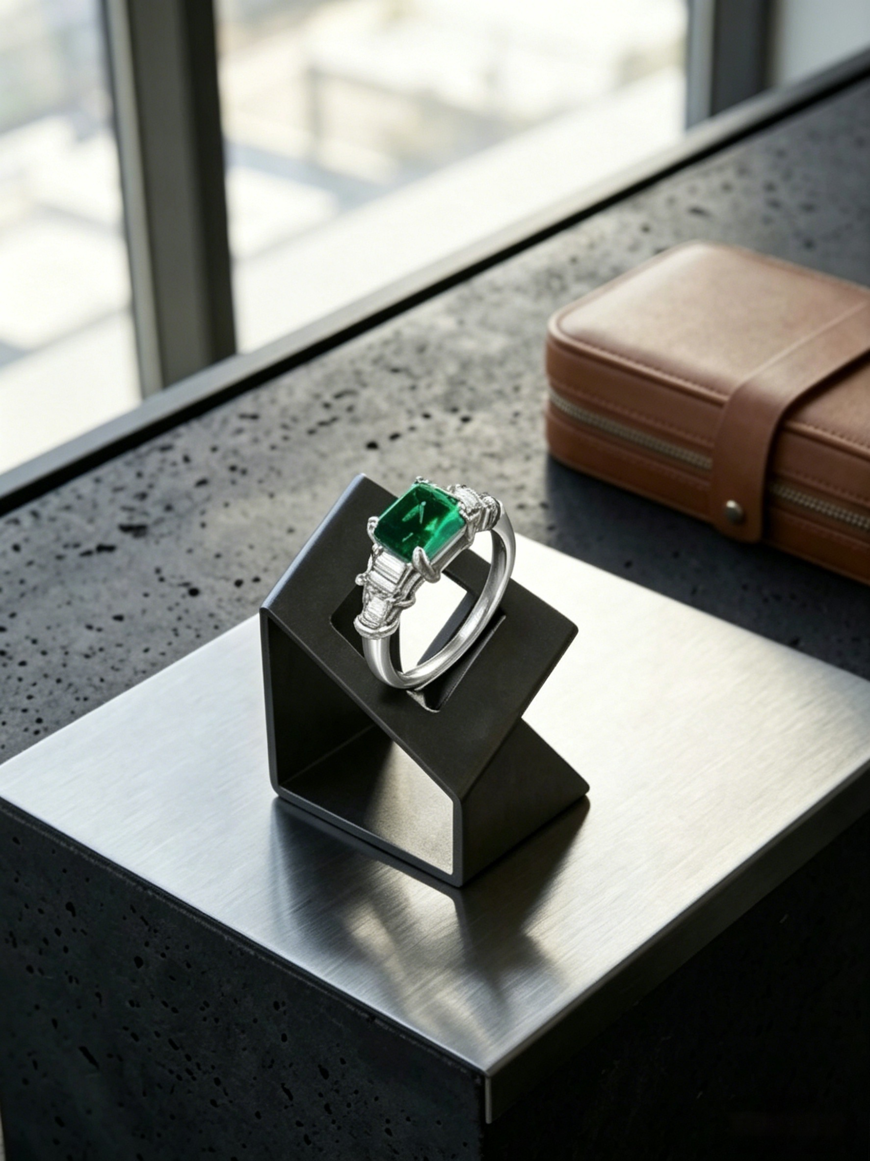 MSR.343Go7# Verdant Asscher Statement Ring | Art Deco Inspired Three-Stone Design | TARA AYARH LUNE