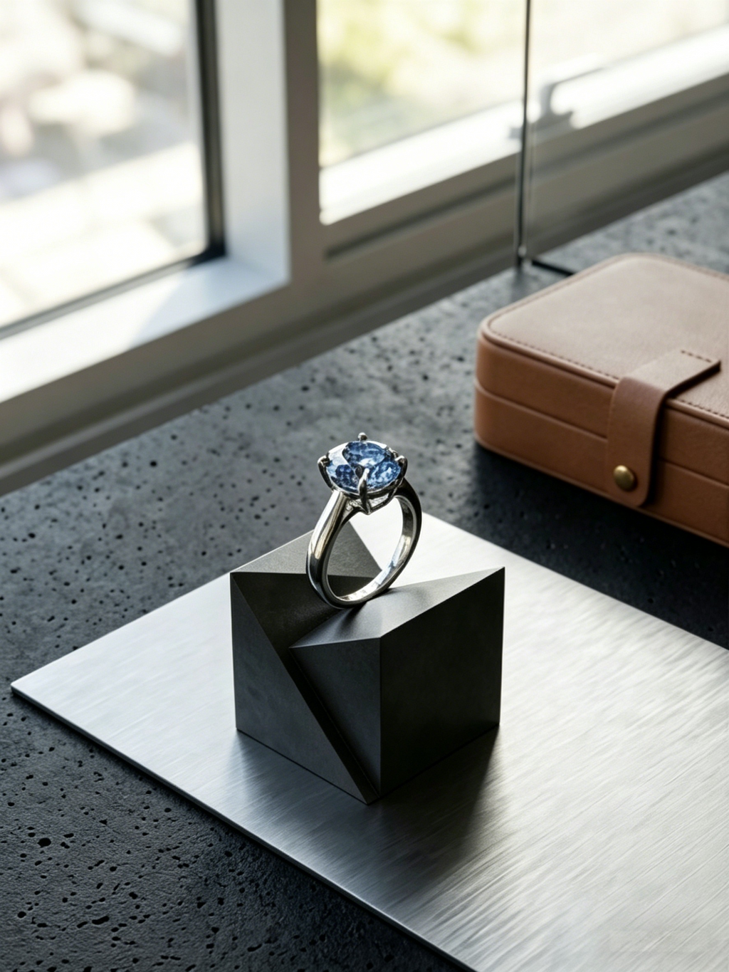 MSR.347 series | 10mm Oval-Cut Moissanite Ring | Azure Blue & Forest Green Statement Solitaire