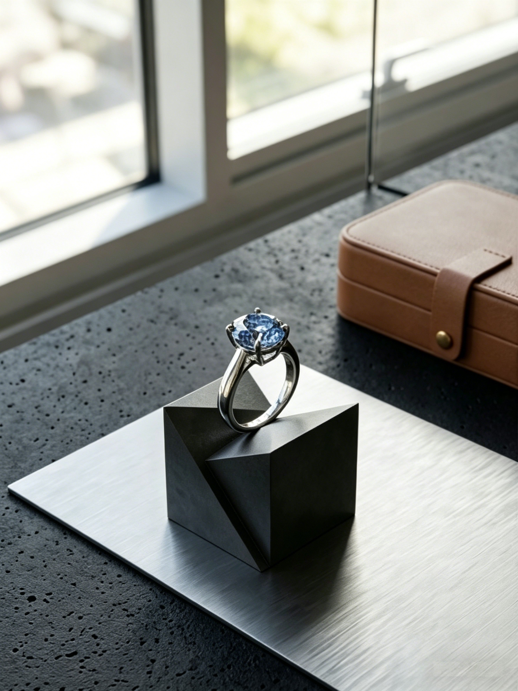 MSR.347 series | 10mm Oval-Cut Moissanite Ring | Azure Blue & Forest Green Statement Solitaire