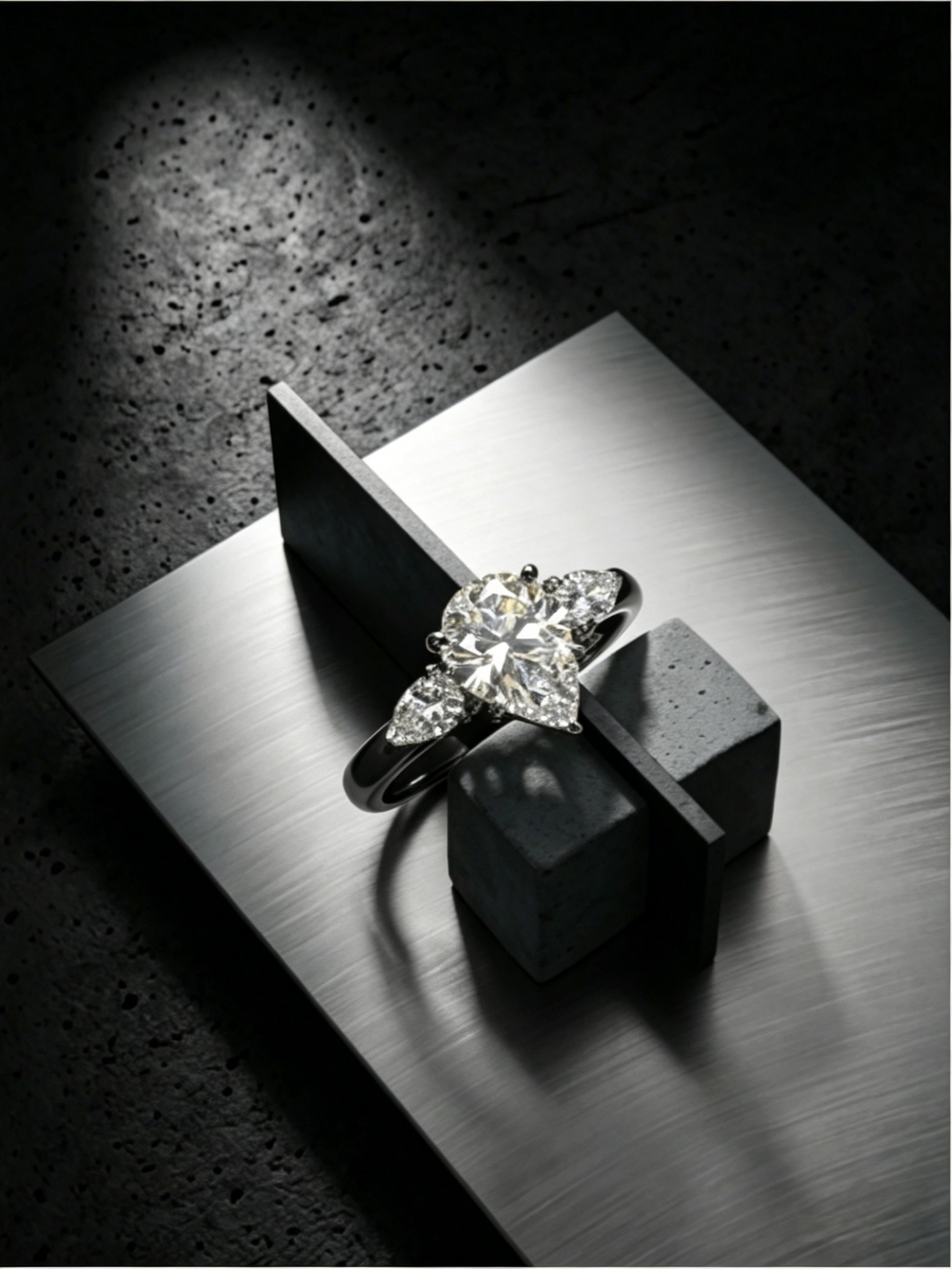 MSR.374 Majestic Pear Statement Ring | 7x10mm Moissanite Trinity Design | TARA AYARH LUNE