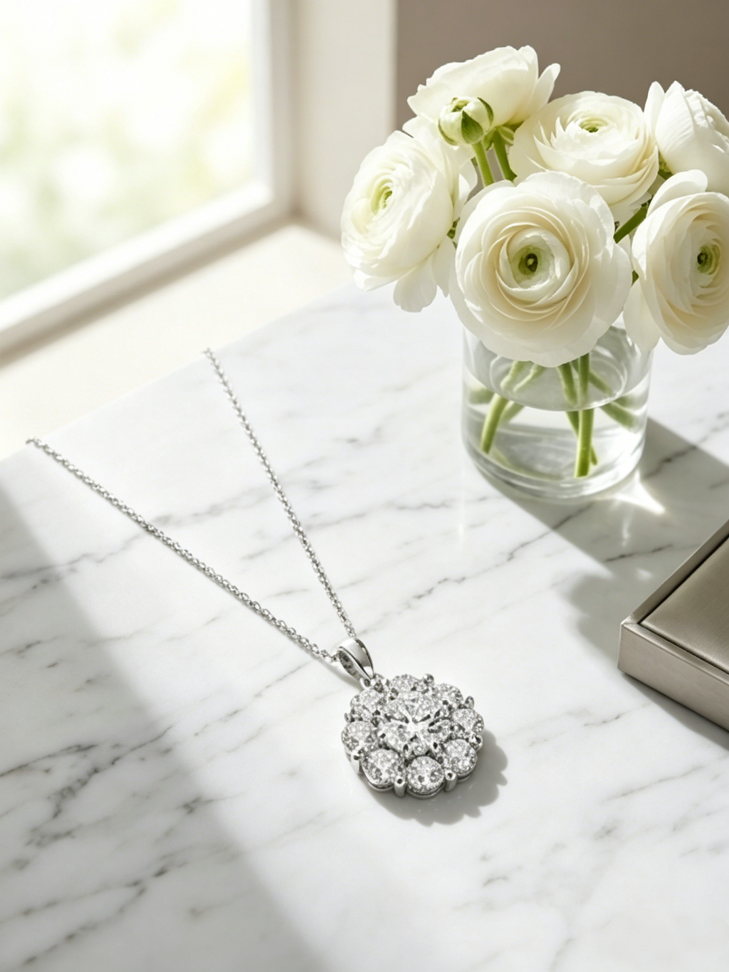 MSD.300 Floral Cluster Moissanite Necklace | 6.5mm Round Brilliant Laboratory Diamond Alternative | TARA AYARH LUNE
