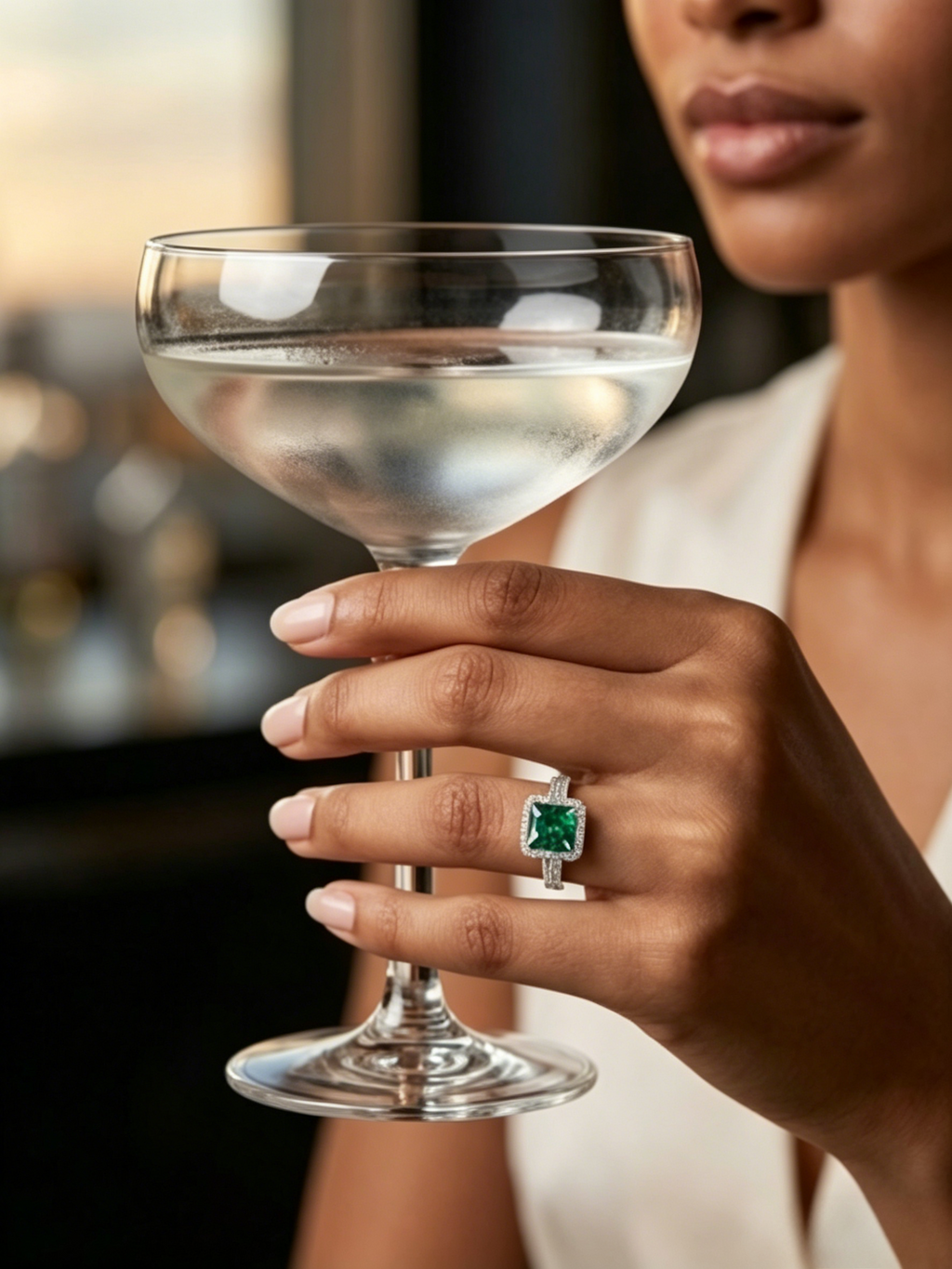 MSR.122Go7# Verdant Majesty Ring | 5.5mm Square Green Moissanite Halo | TARA AYARH LUNE