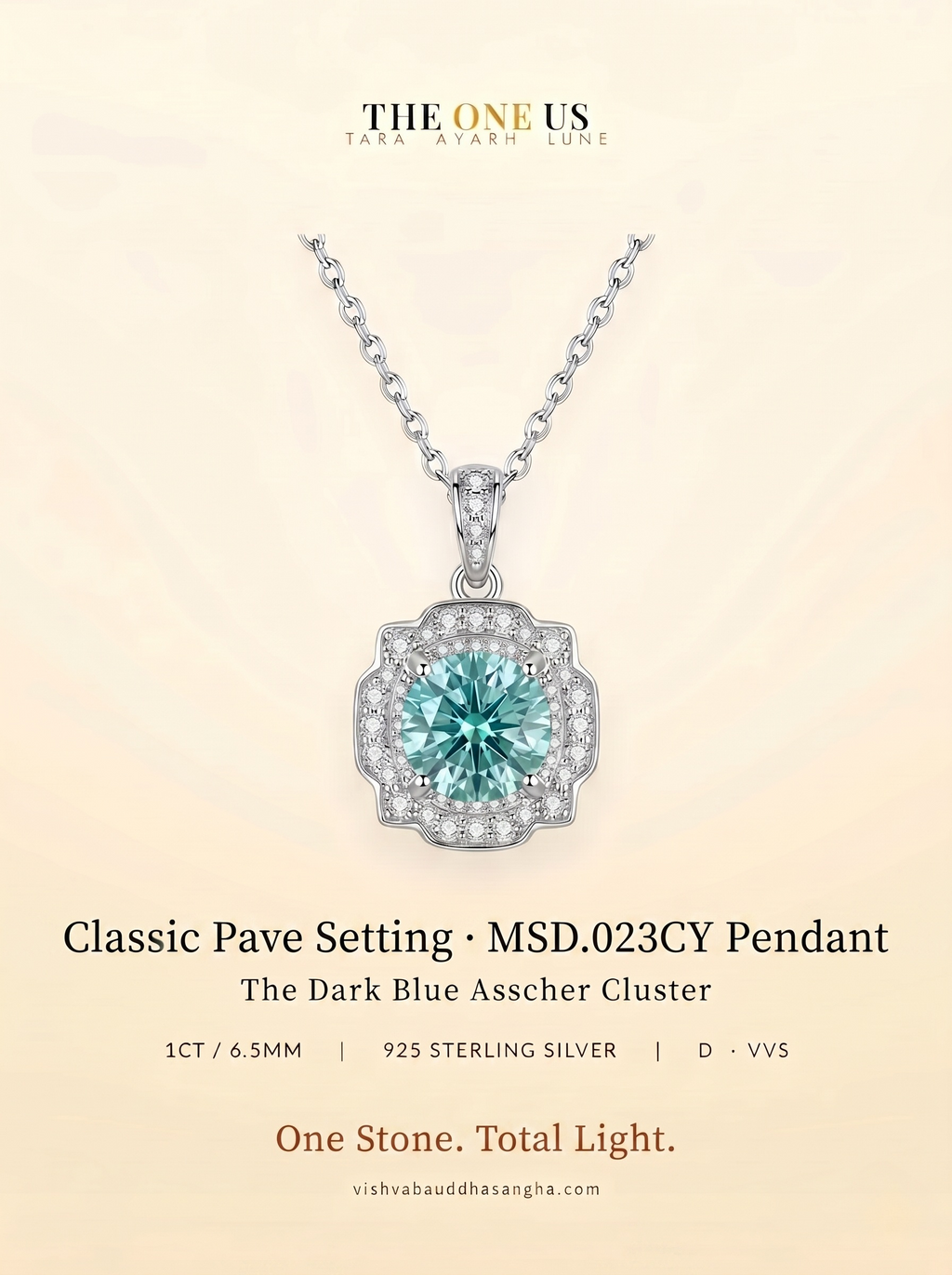 MSD.023CY Moissanite Cluster Pendant Necklace – 1CT Mint Green Solitaire in Sterling Silver