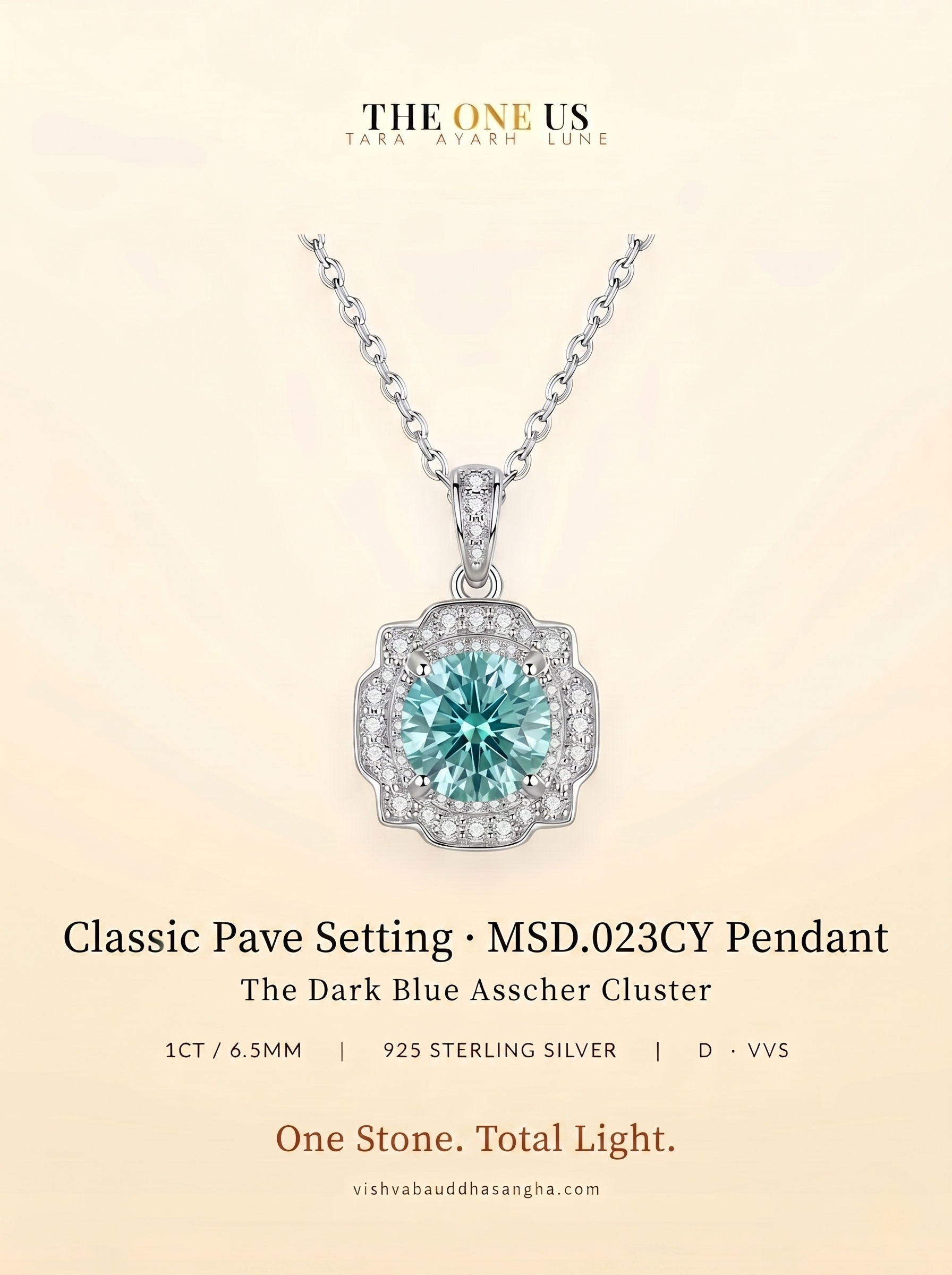 MSD.023CY Moissanite Cluster Pendant Necklace – 1CT Mint Green Solitaire in Sterling Silver