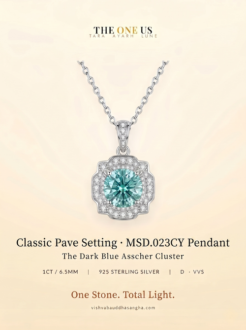 MSD.023CY Moissanite Cluster Pendant Necklace – 1CT Mint Green Solitaire in Sterling Silver