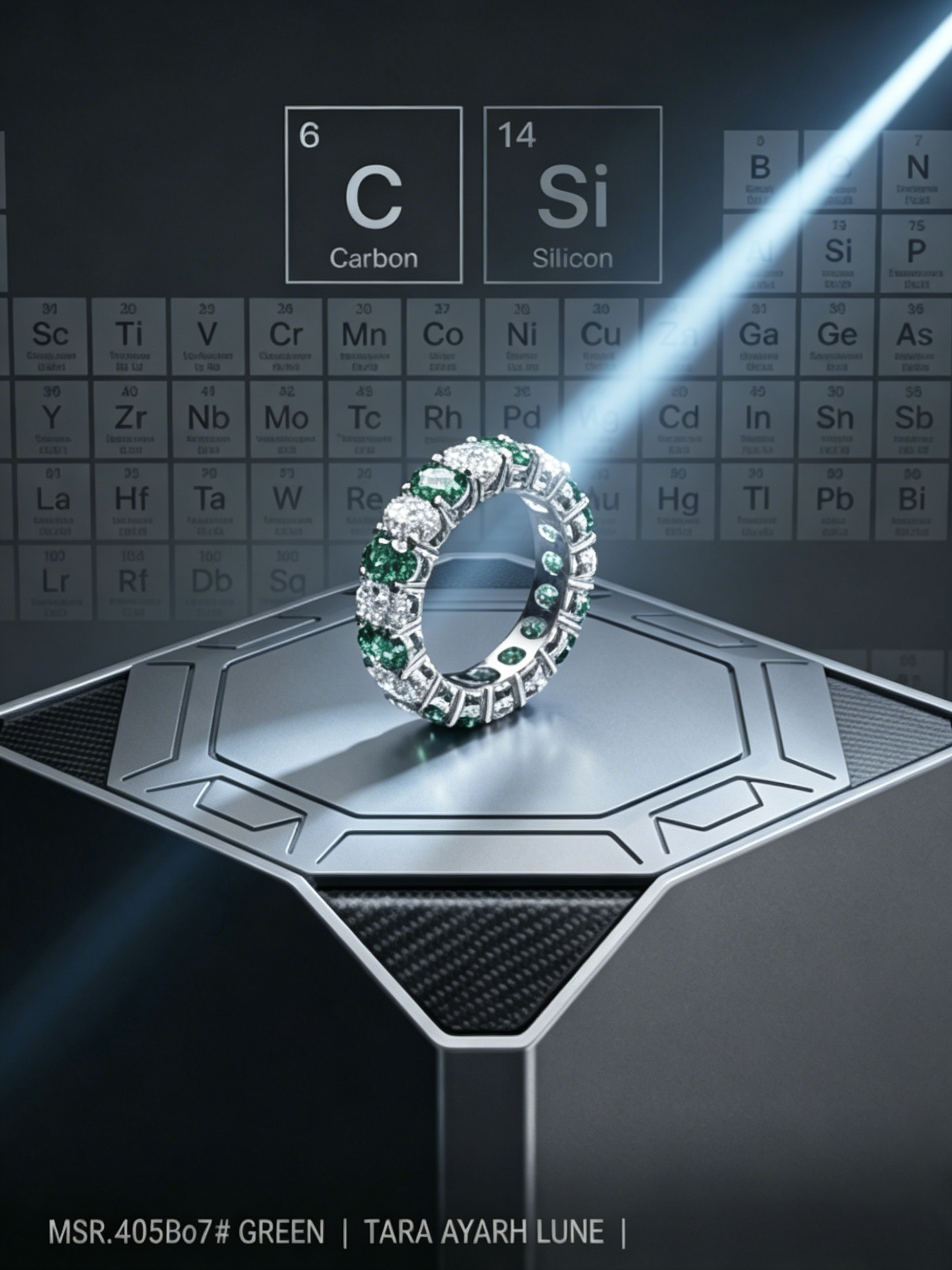 MSR.405Bo7#The Orbital Eternity Band | Oval-Cut Multi-Tone "Space Rock" Moissanite Ring - Scientific Luxury Edition