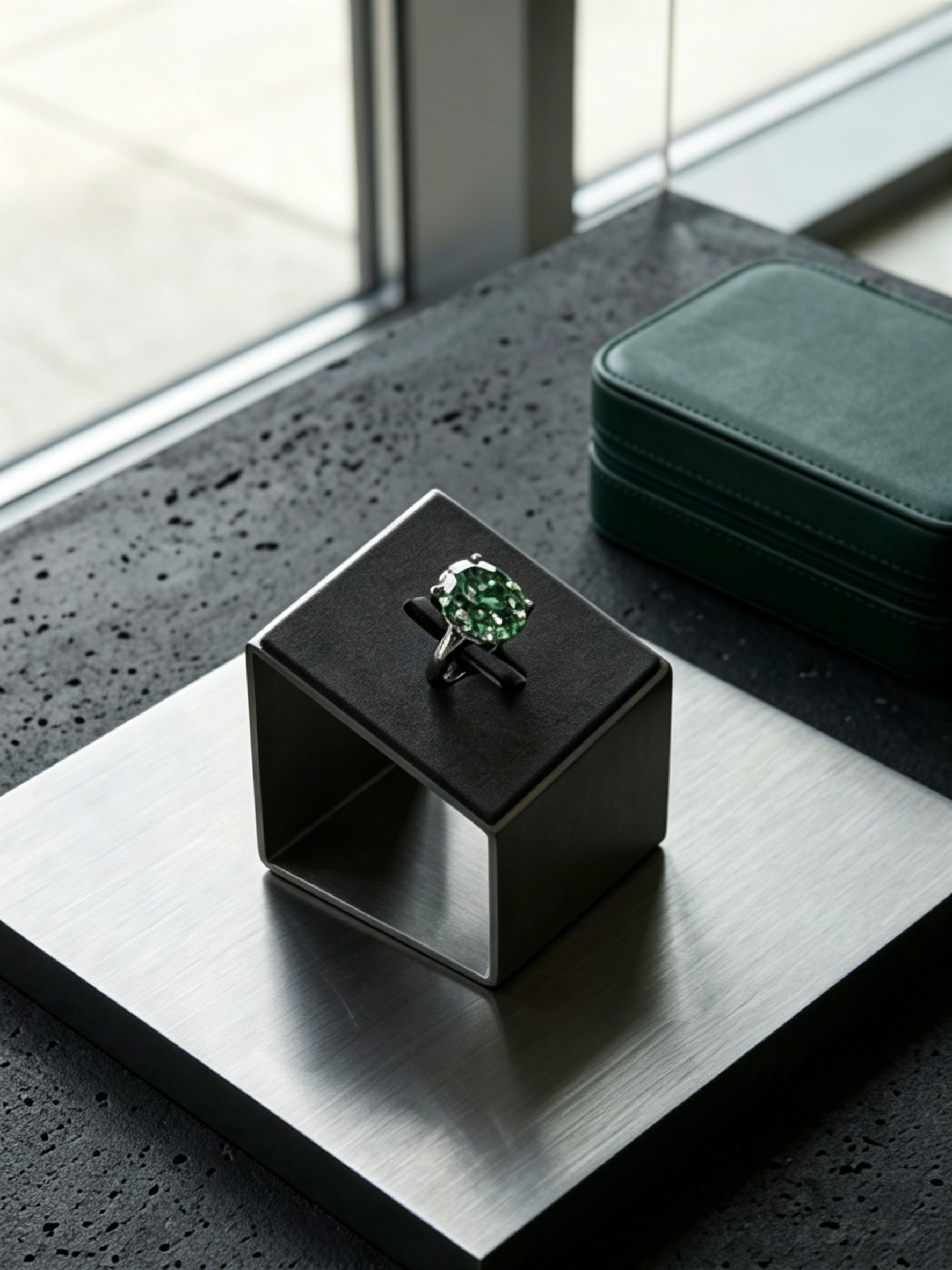 MSR.347 series | 10mm Oval-Cut Moissanite Ring | Azure Blue & Forest Green Statement Solitaire