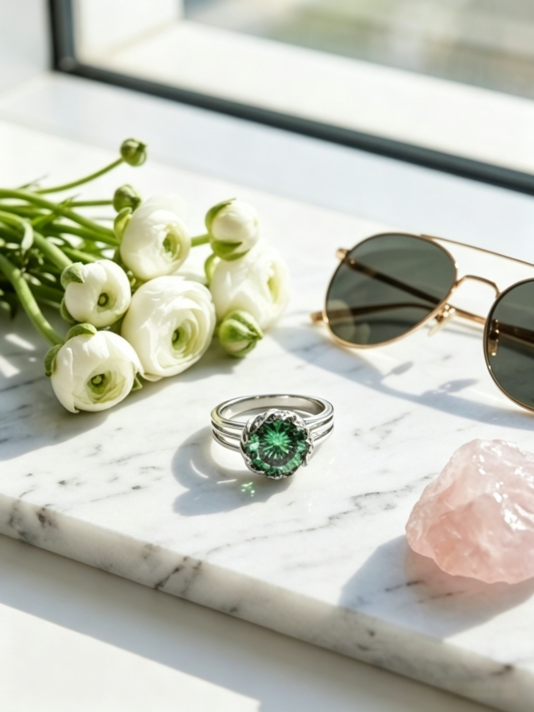MSR.351Go7# Stellar Brilliance Ring | 9mm Forest Green Moissanite | Triple-Row Interwoven Band