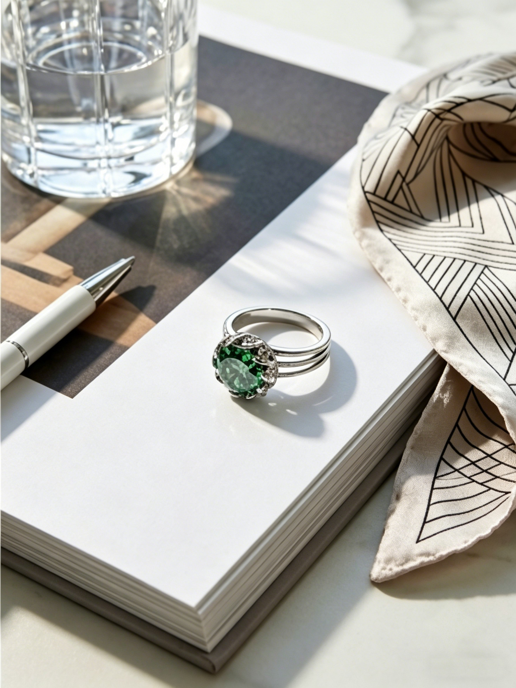 MSR.351Go7# Stellar Brilliance Ring | 9mm Forest Green Moissanite | Triple-Row Interwoven Band