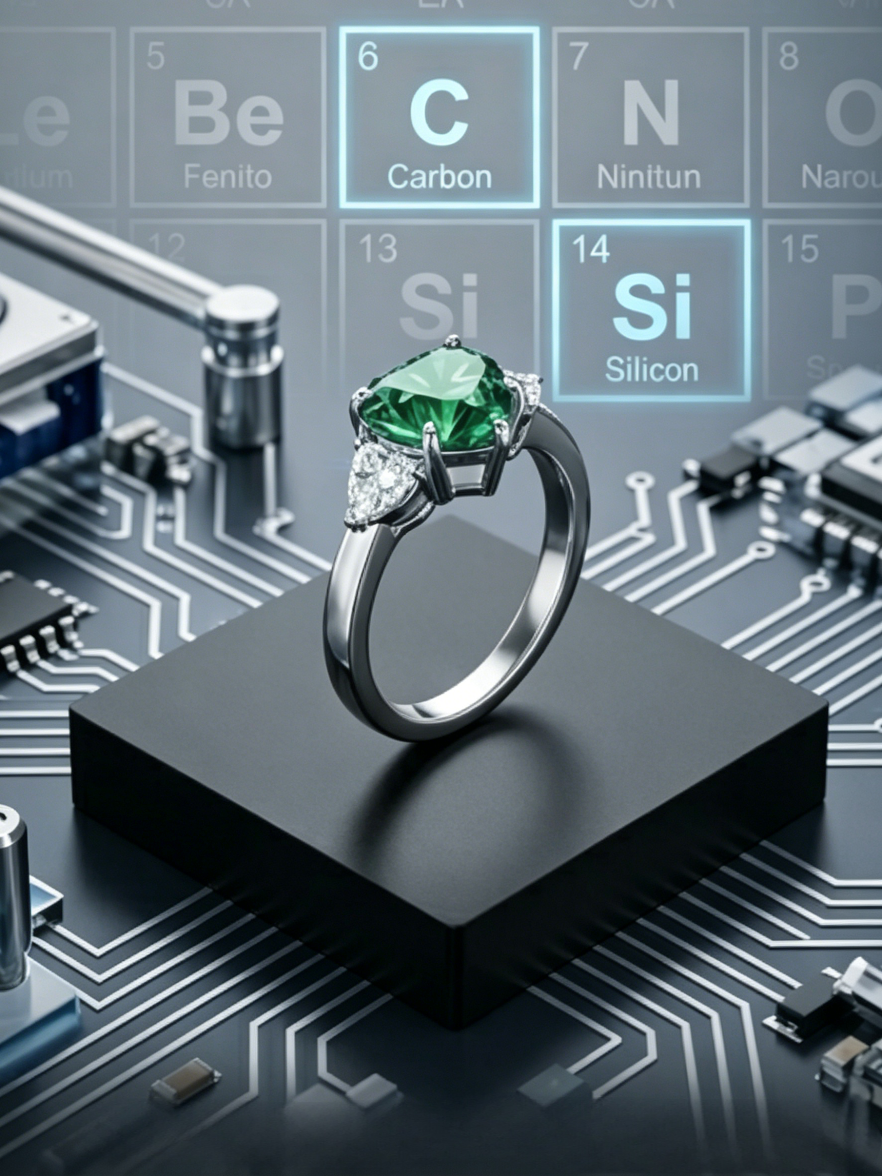 MSR.422 The "Nexus Heart" Series | 2.4ct Heart-Cut Moissanite Trilogy Ring - Scientific Romance Edition
