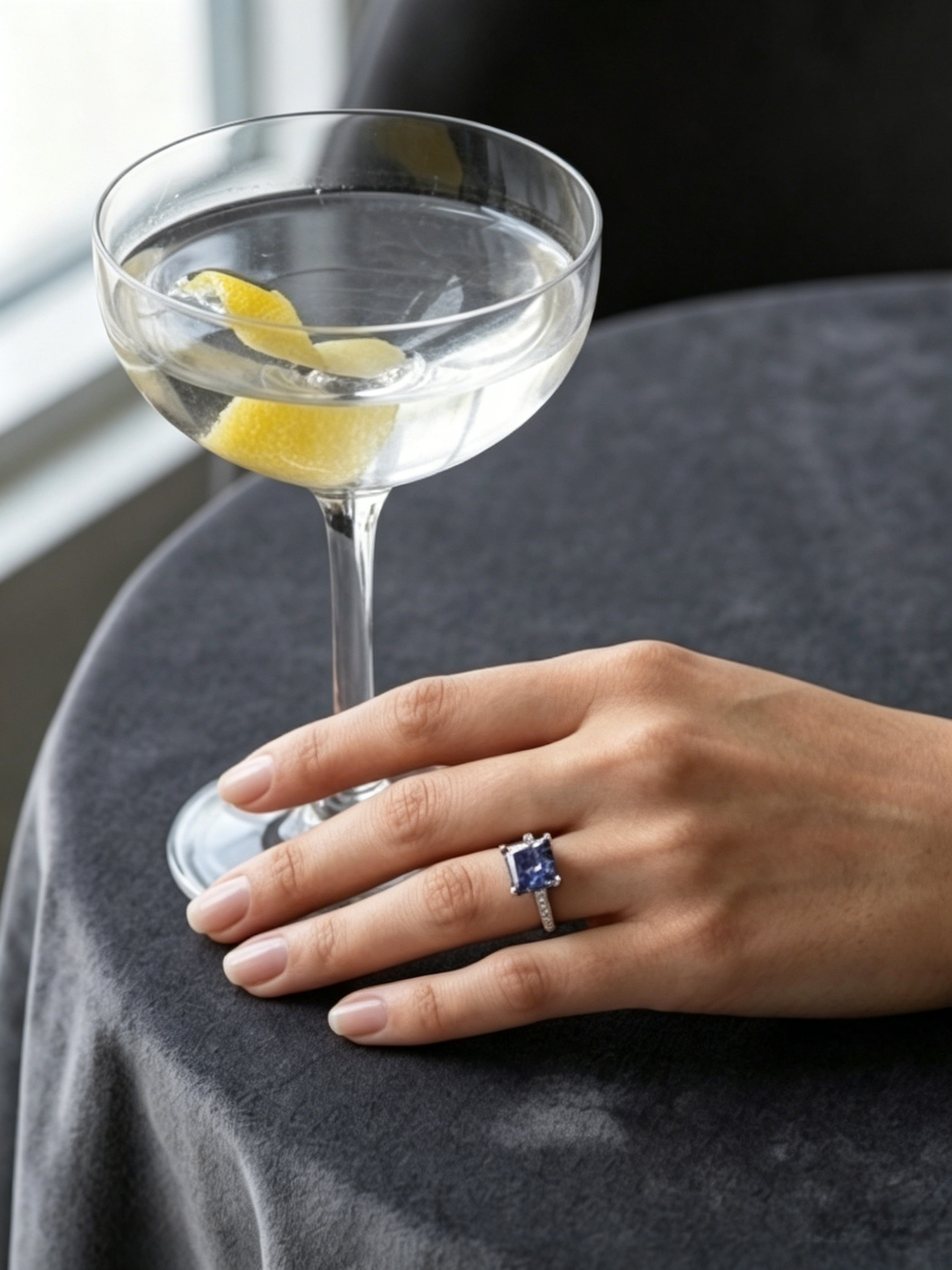 MSR.044Bo7# Royal Violet Princess Ring | 7.0mm Blue Moissanite Solitaire | TARA AYARH LUNE