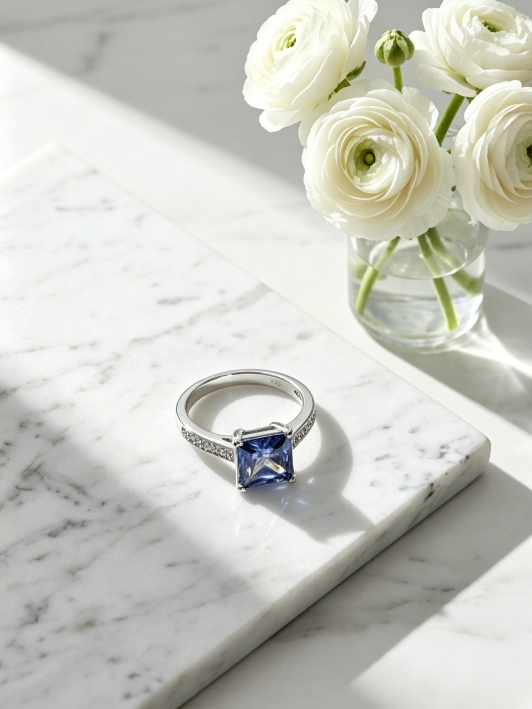 MSR.044Bo7# Royal Violet Princess Ring | 7.0mm Blue Moissanite Solitaire | TARA AYARH LUNE