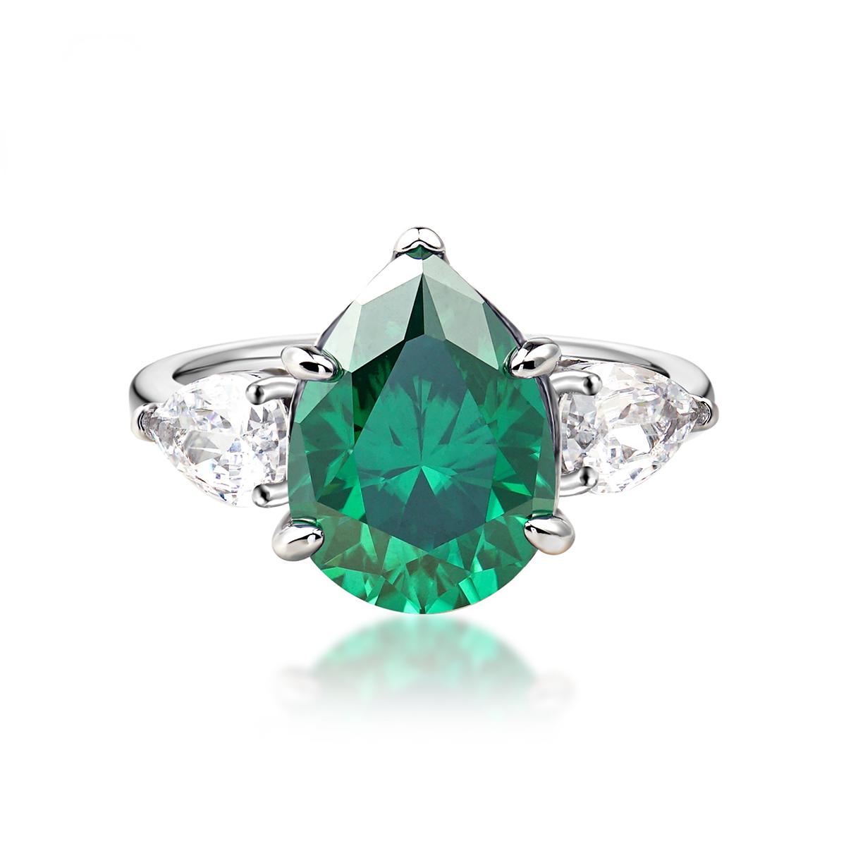 AppletreesAndHeart™ | [观照] 慈悲泪 - 绿色莫桑石戒指 | [Guan Zhao] Tears of Compassion - Green Moissanite Ring