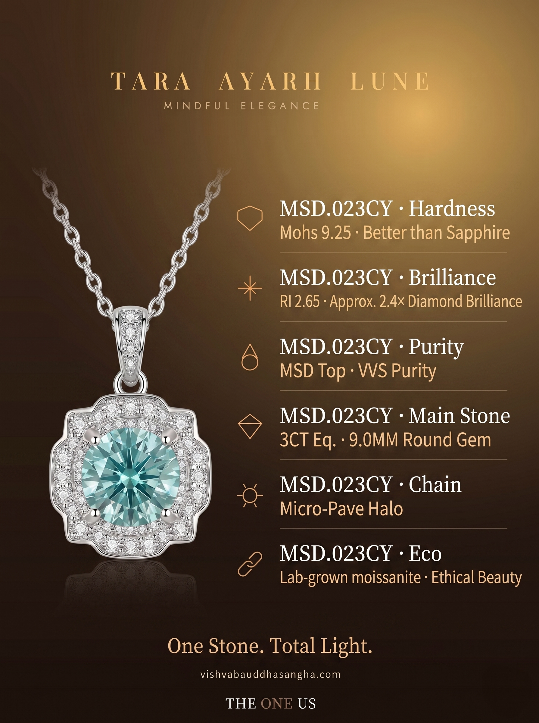MSD.023CY Moissanite Cluster Pendant Necklace – 1CT Mint Green Solitaire in Sterling Silver