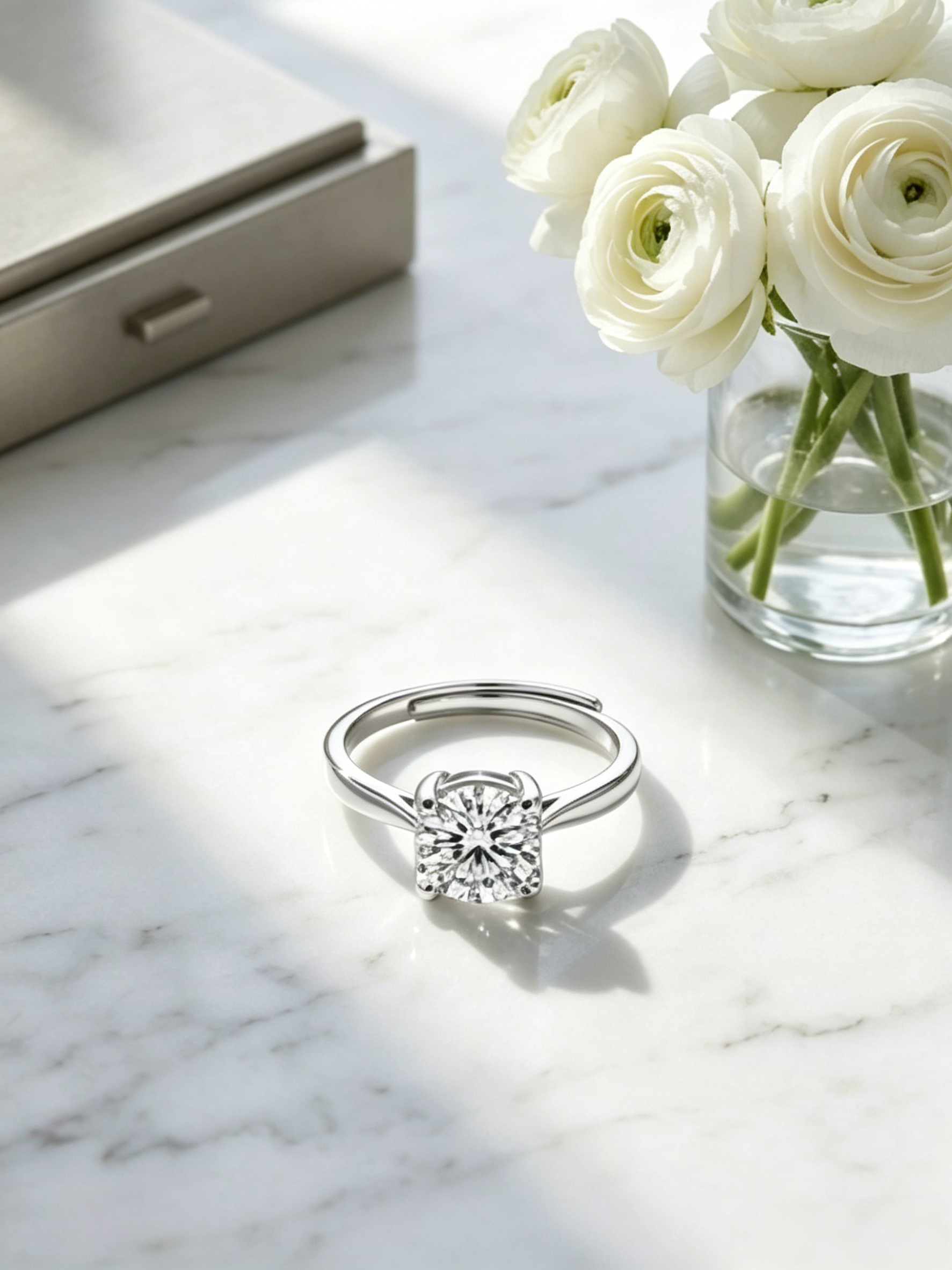 MSR.030 Modern Solitaire | 9.0mm Round Moissanite with Architectural Four-Prong Mount | TARA AYARH LUNE