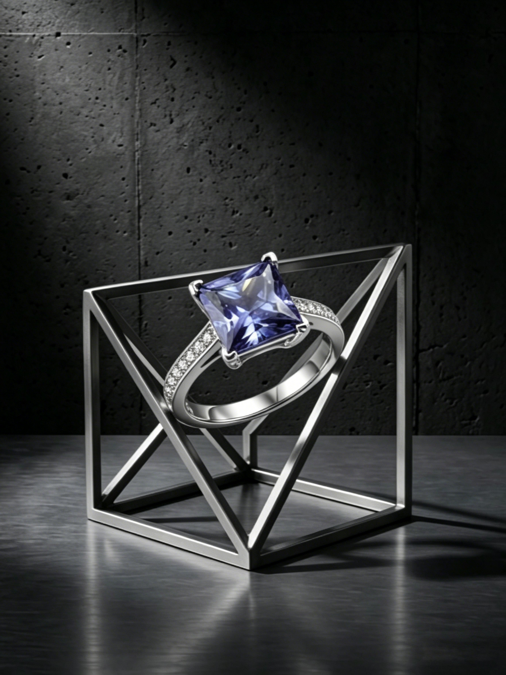 MSR.044Bo7# Royal Violet Princess Ring | 7.0mm Blue Moissanite Solitaire | TARA AYARH LUNE