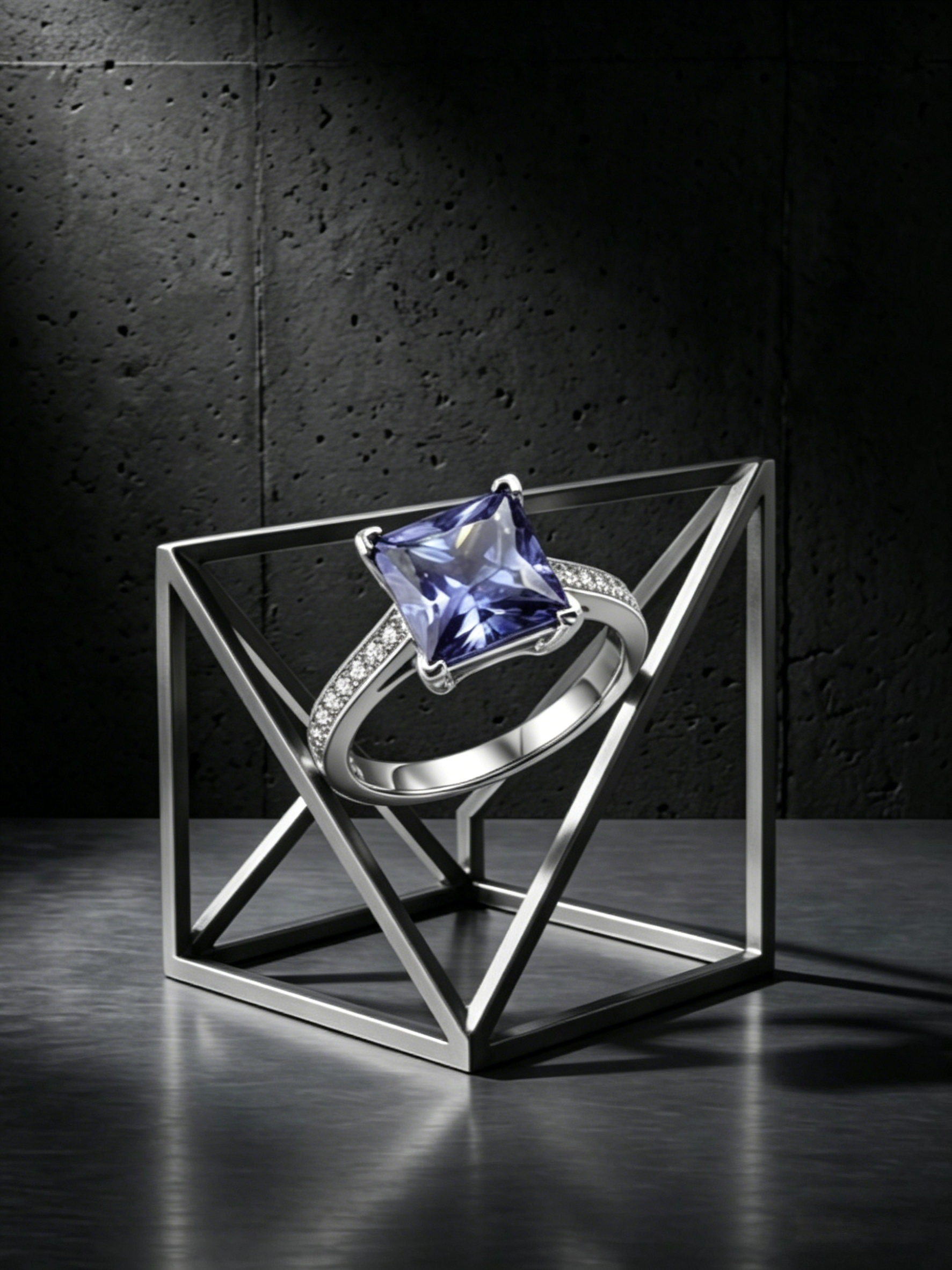 MSR.044Bo7# Royal Violet Princess Ring | 7.0mm Blue Moissanite Solitaire | TARA AYARH LUNE