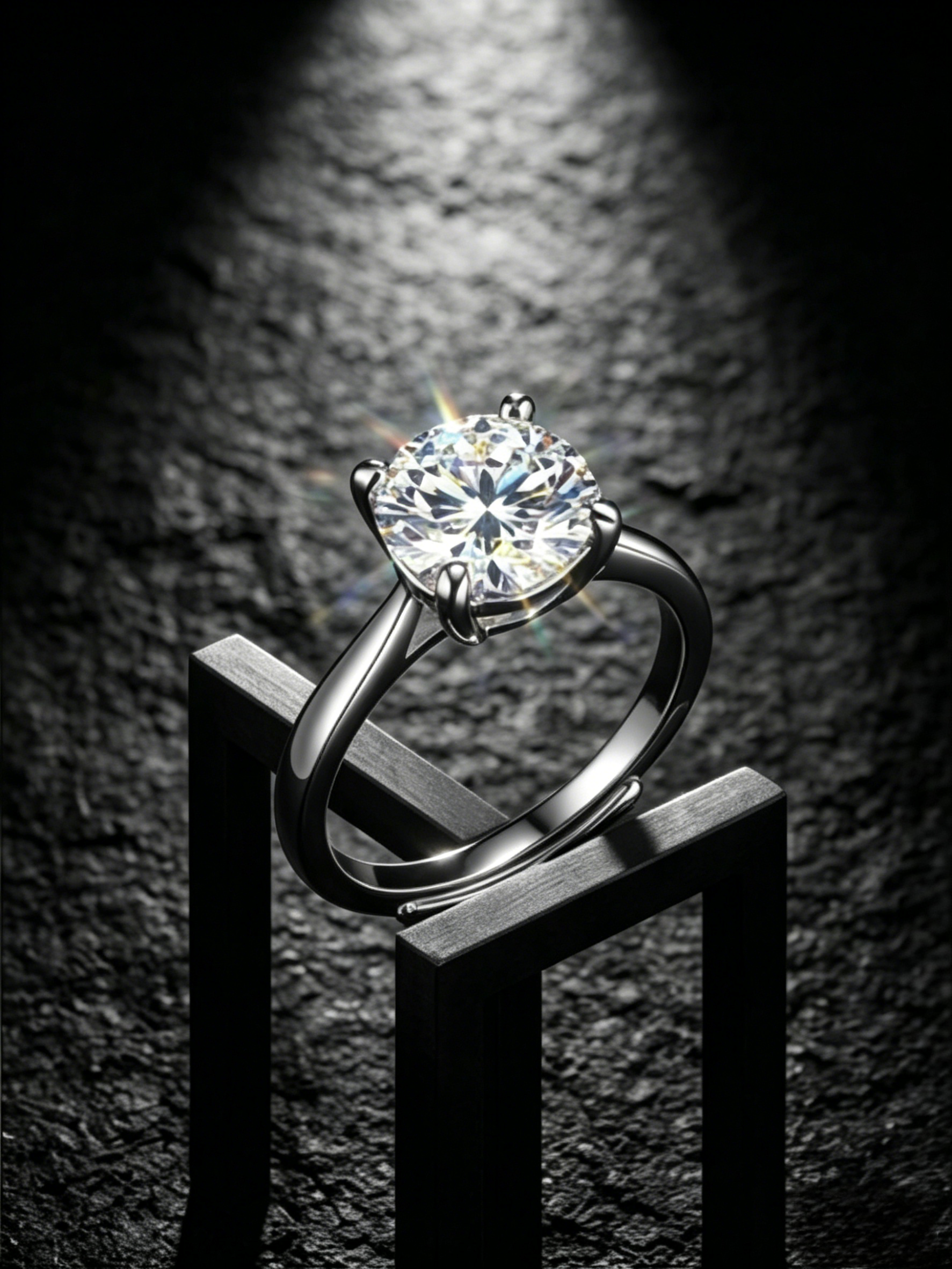 MSR.030 Modern Solitaire | 9.0mm Round Moissanite with Architectural Four-Prong Mount | TARA AYARH LUNE