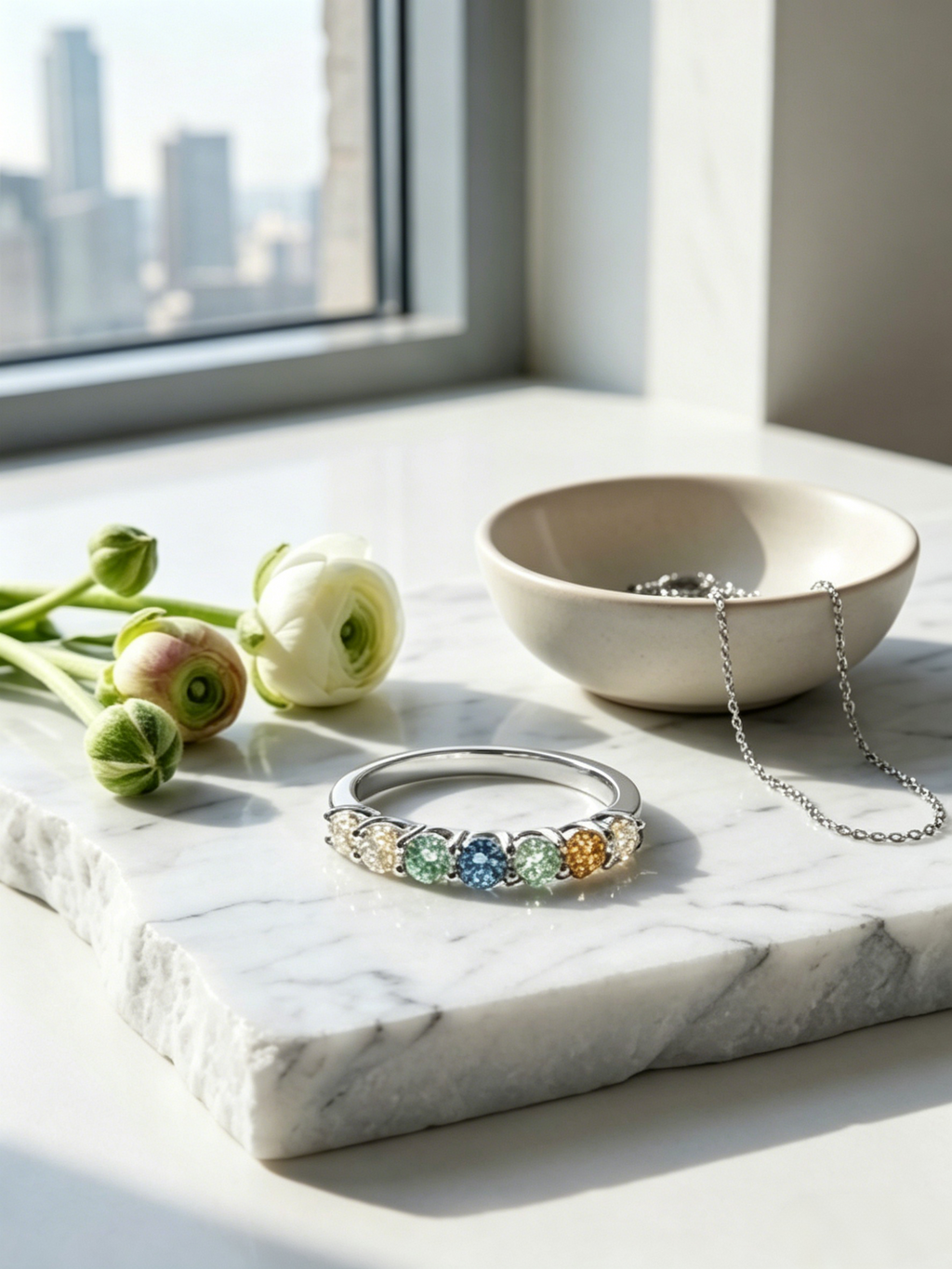 MSR.056Co7# Prism Statement Ring | Multi-Color Round-Cut Moissanite | TARA AYARH LUNE