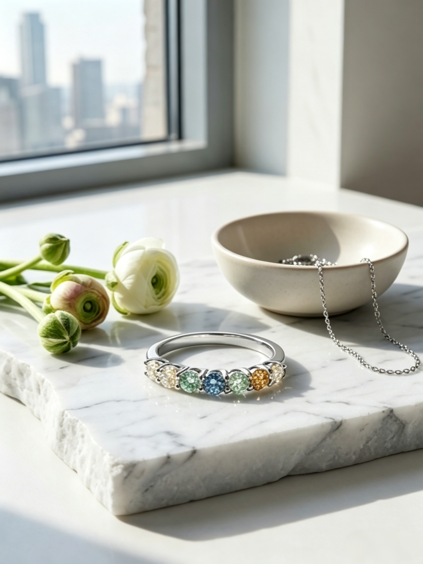MSR.056Co7# Prism Statement Ring | Multi-Color Round-Cut Moissanite | TARA AYARH LUNE