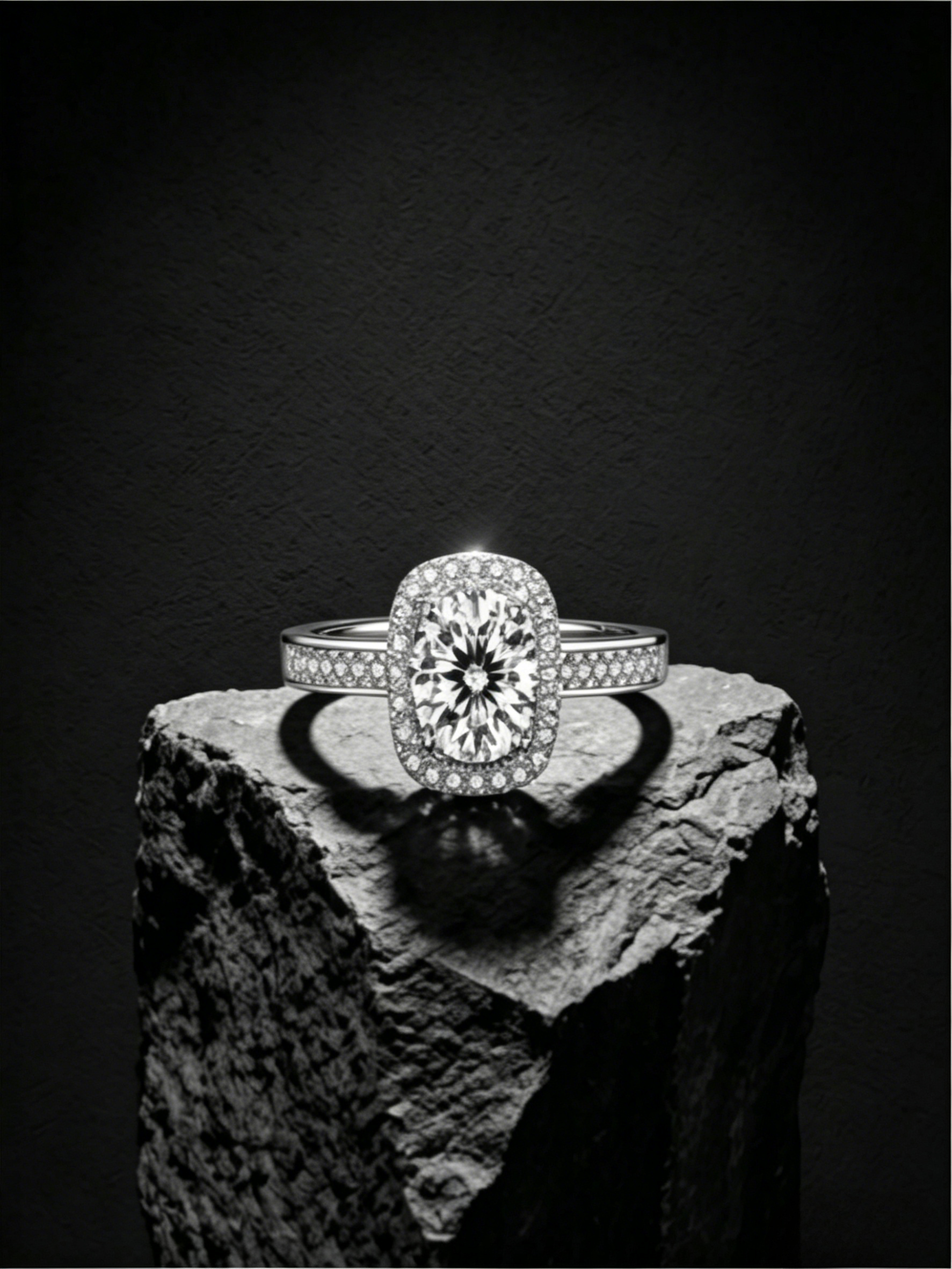 MSR.031 "The One" Halo Solitaire | 6.5mm Round Moissanite in a Geometric Frame | TARA AYARH LUNE