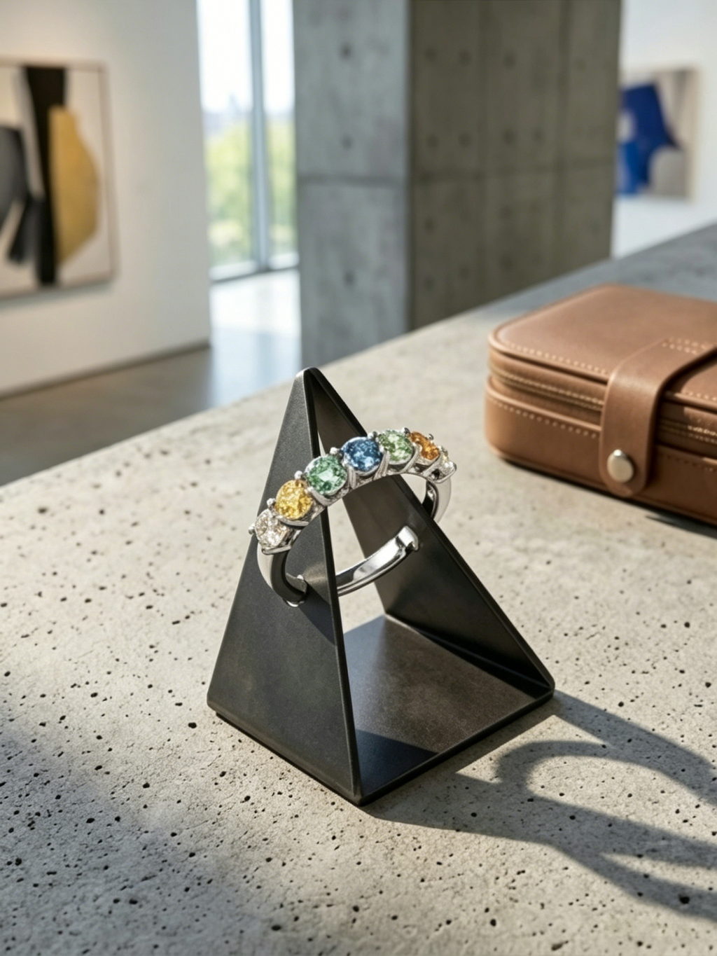 MSR.056Co7# Prism Statement Ring | Multi-Color Round-Cut Moissanite | TARA AYARH LUNE