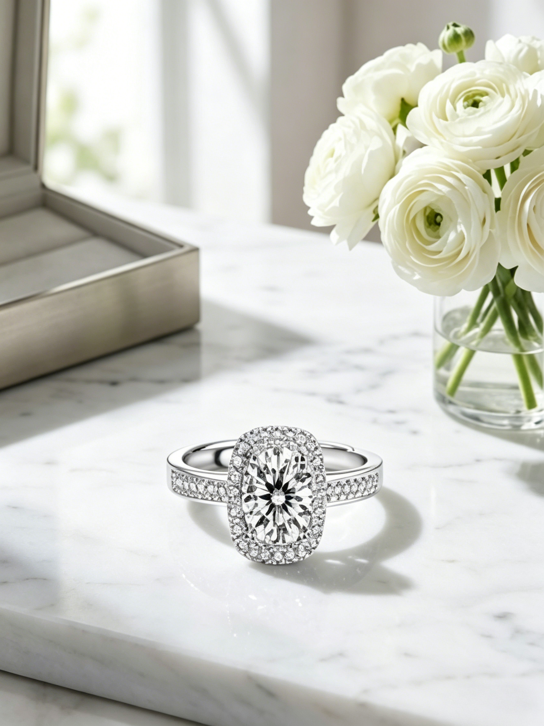 MSR.031 "The One" Halo Solitaire | 6.5mm Round Moissanite in a Geometric Frame | TARA AYARH LUNE