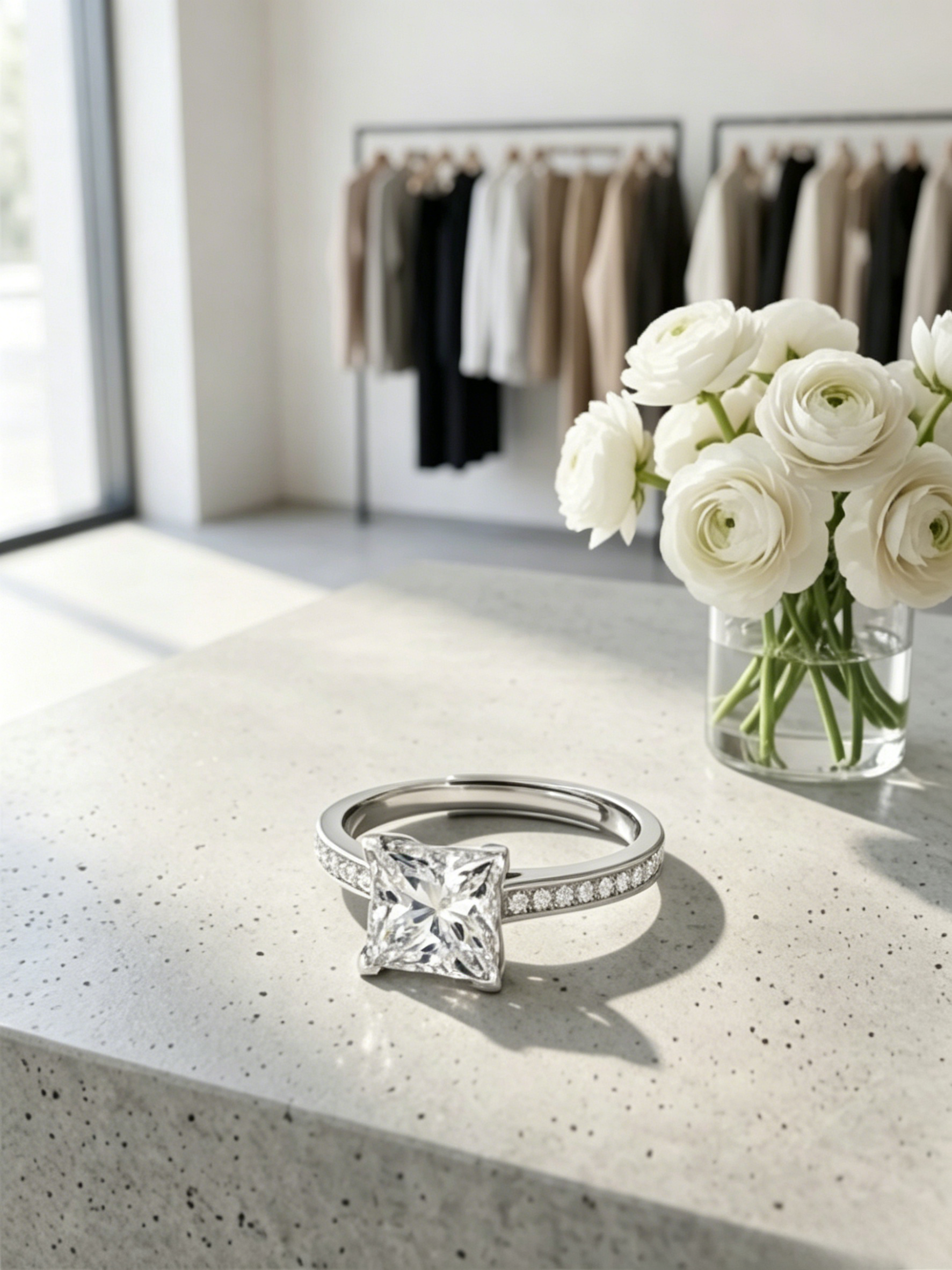 MSR.044 Modern Princess Solitaire | 7.0mm Square Moissanite with Micropavé Shank | TARA AYARH LUNE