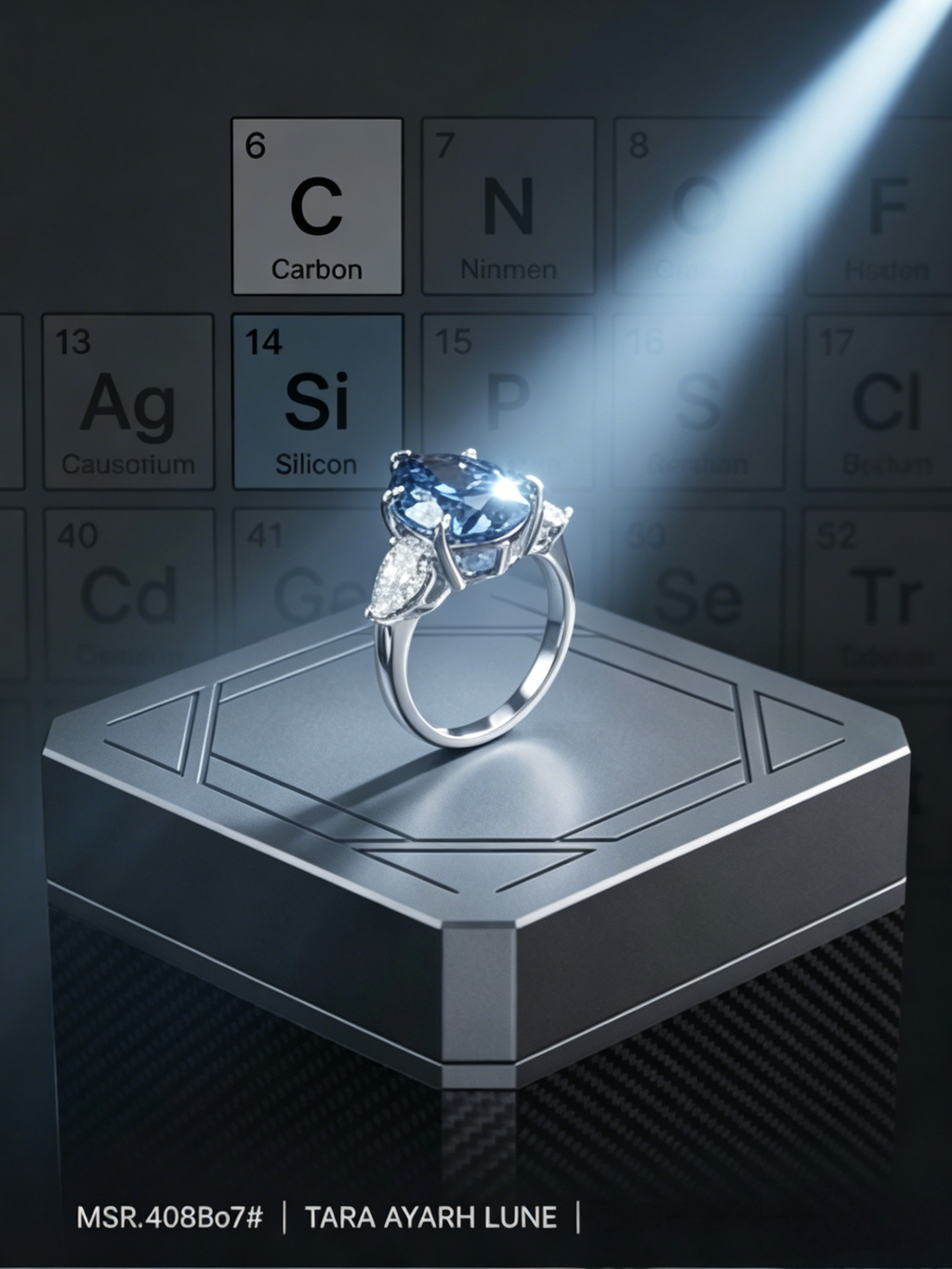 MSR.408Bo7#The Celestial Teardrop | 6ct Pear-Cut "Deep-Sea" Moissanite Trilogy Ring - Future & Truth Edition