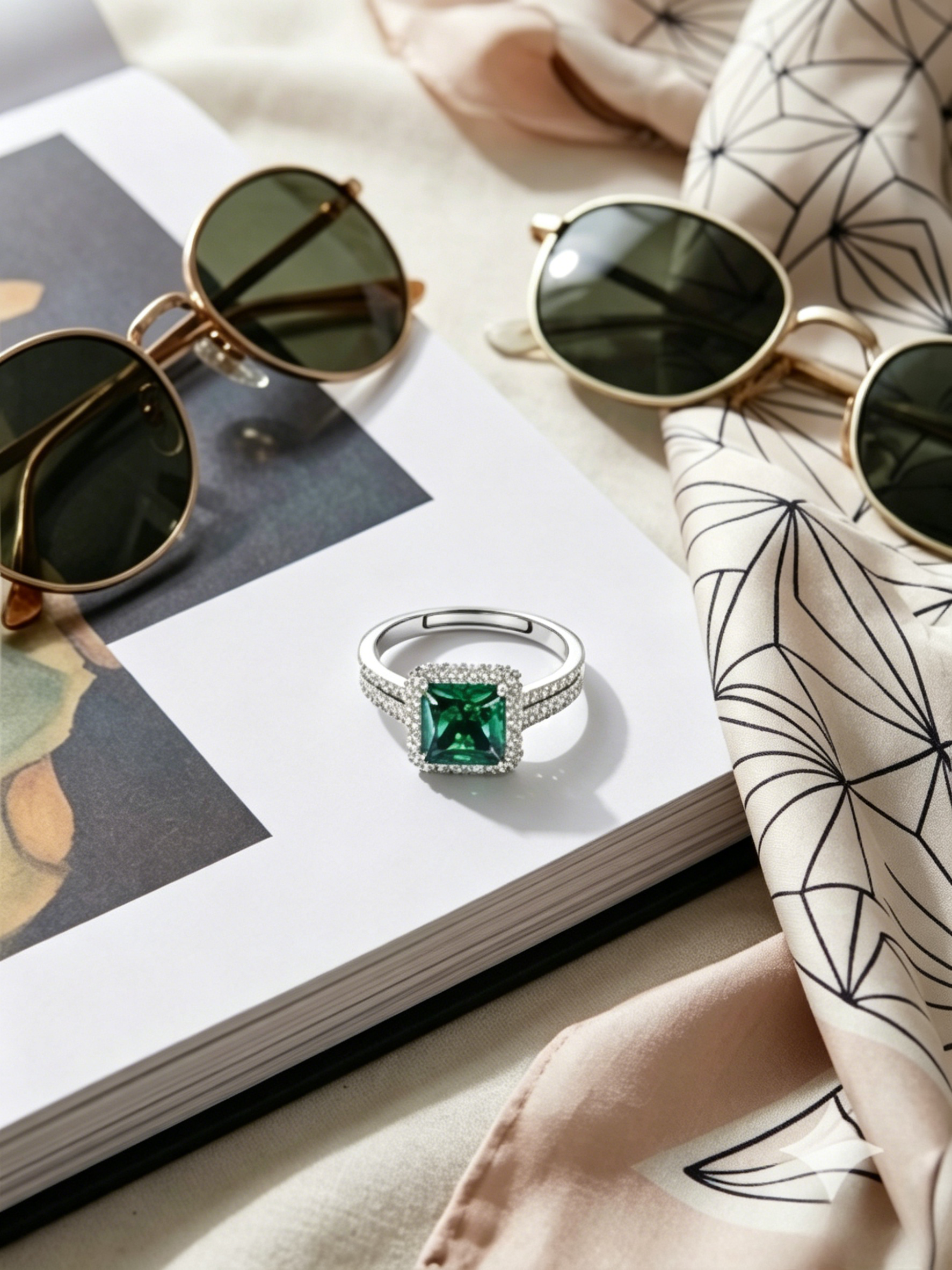 MSR.122Go7# Verdant Majesty Ring | 5.5mm Square Green Moissanite Halo | TARA AYARH LUNE