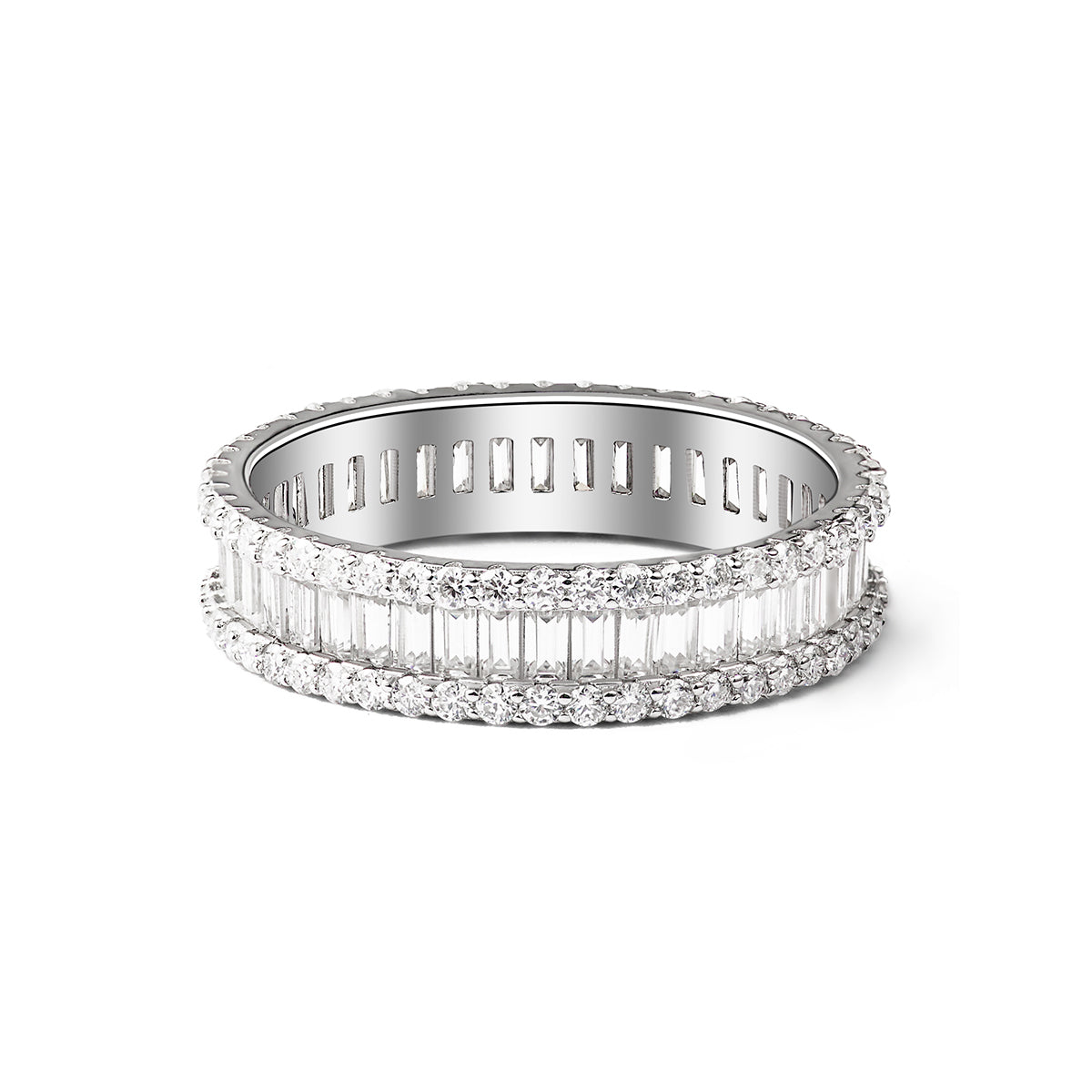 AppletreesAndHeart™ | [华严] 圆满周遍 - 满钻槽镶莫桑石永恒戒 | [Hua Yan] Infinite Fulfillment - Baguette & Round Moissanite Eternity Band