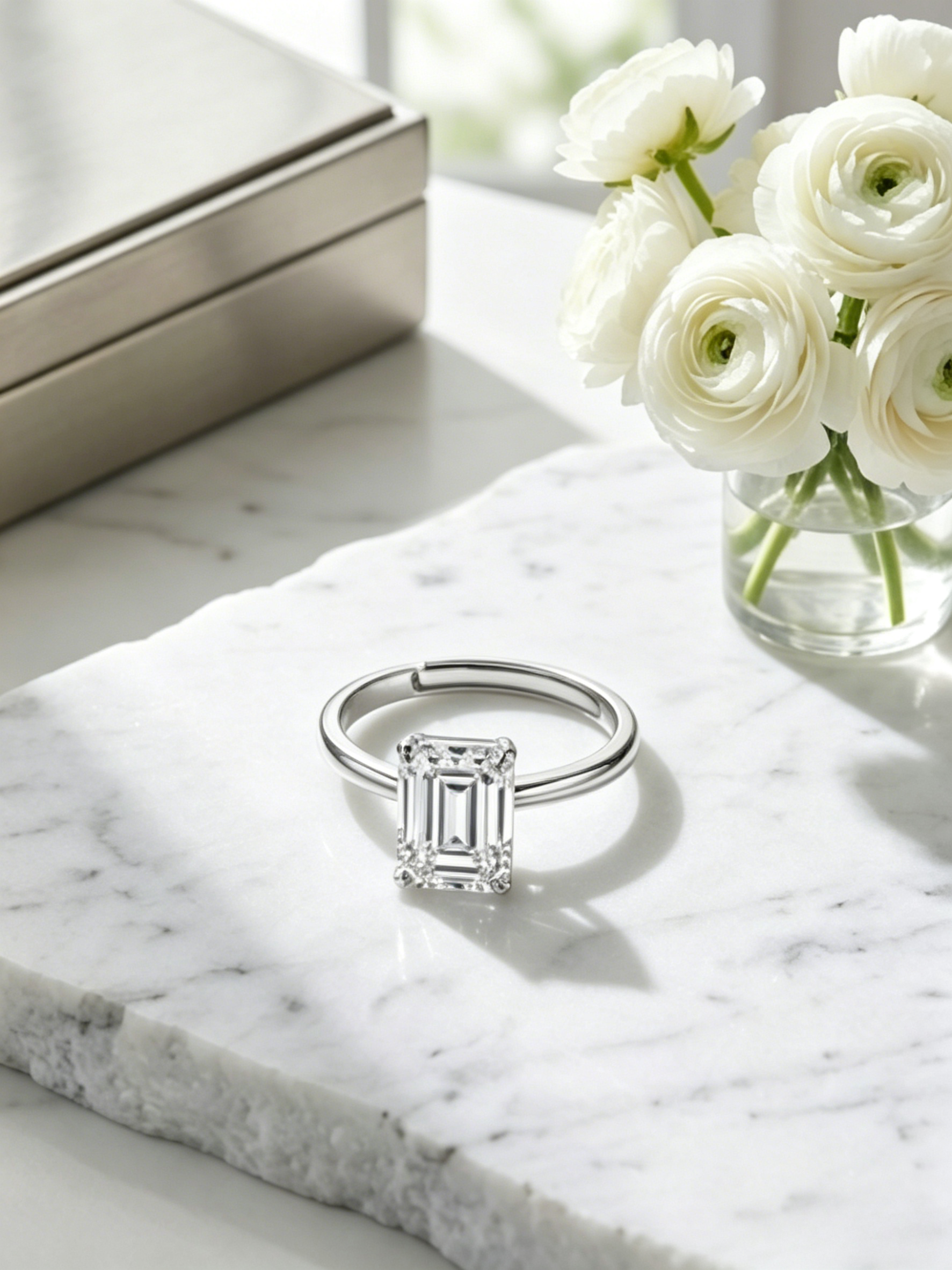 MSR.048 Emerald-Cut Statement Ring | 5x7mm Moissanite with Timeless Four-Prong Setting | TARA AYARH LUNE