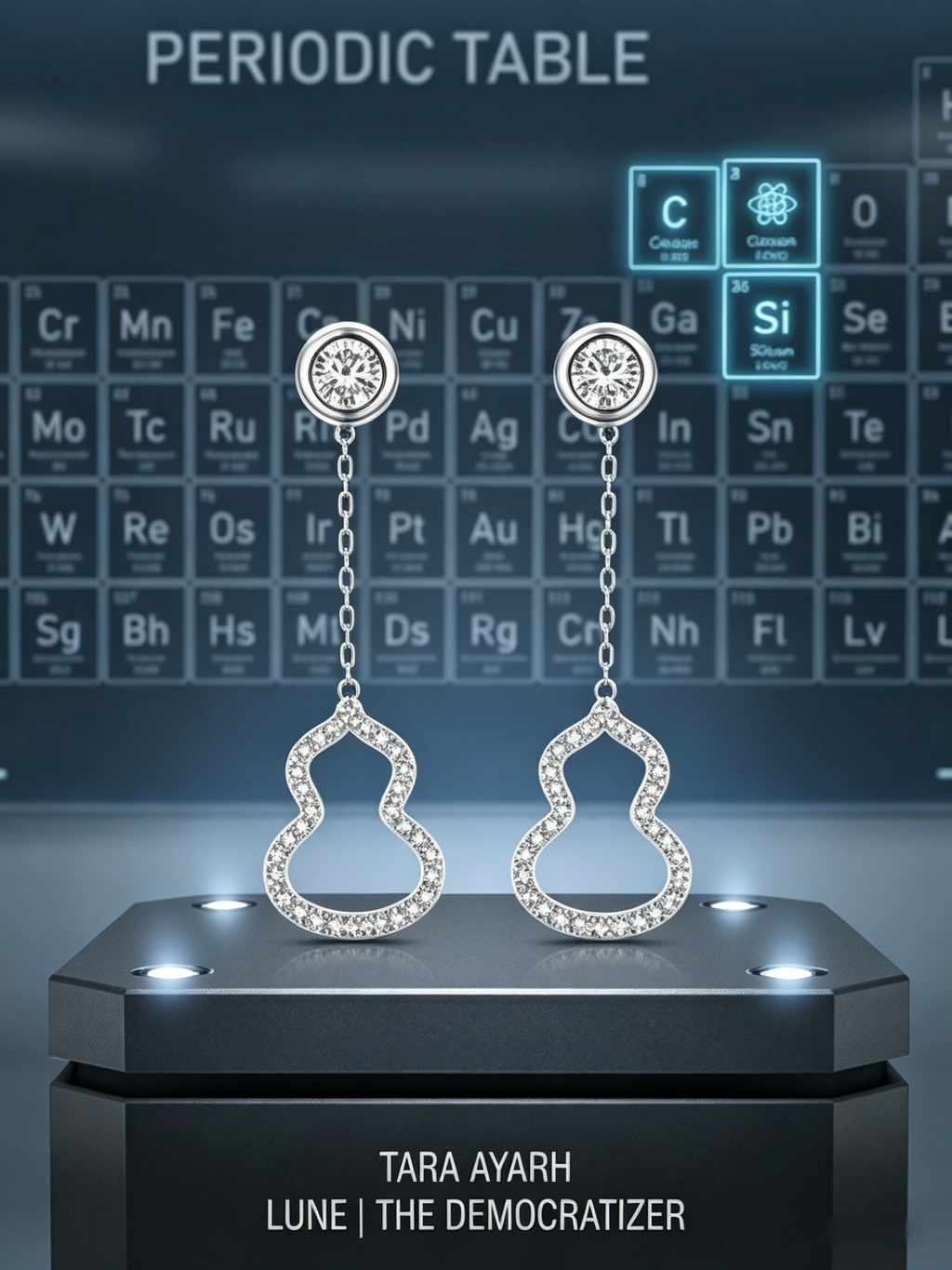 MSE.011 The "Fluid Geometry" Drop Earrings | 0.2ctw Round Moissanite Studs with Pavé Gourd Silhouettes - Kinetic Modernist Luxe