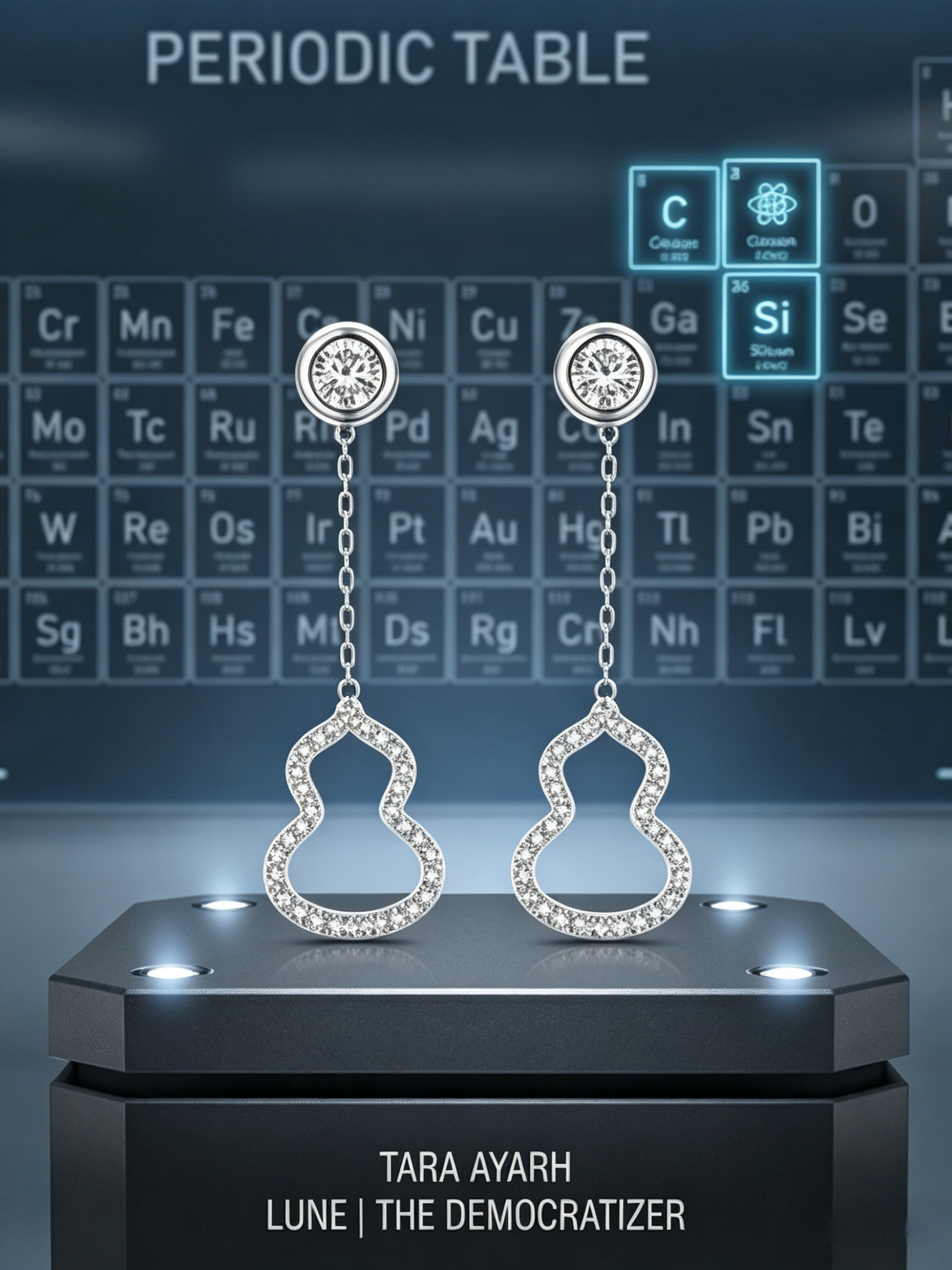 MSE.011 The "Fluid Geometry" Drop Earrings | 0.2ctw Round Moissanite Studs with Pavé Gourd Silhouettes - Kinetic Modernist Luxe