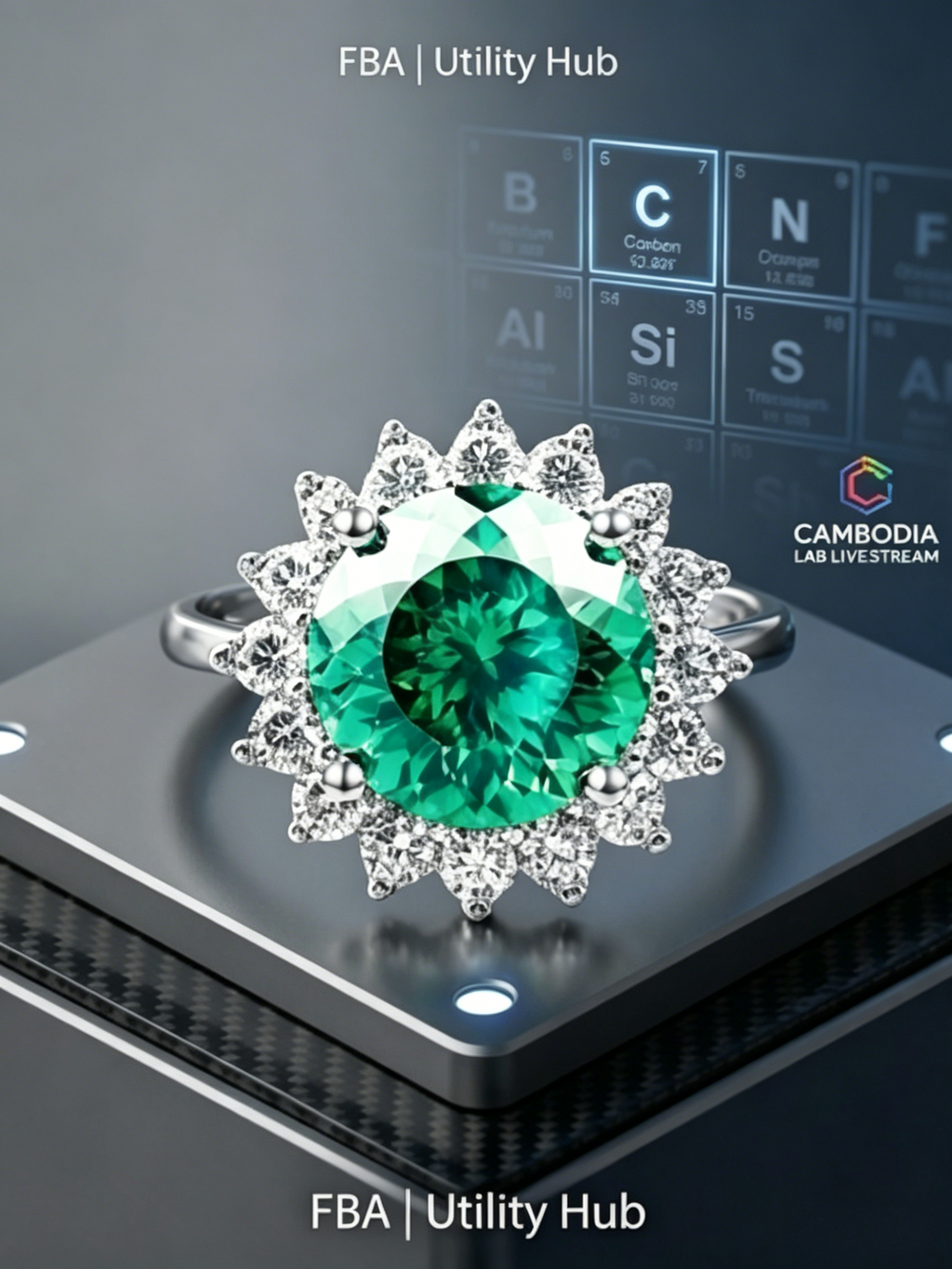 MSR.432 The "Solaris Empress" Statement Ring | 5ct Brilliant-Cut Green Moissanite Sunflower Halo - High-Voltage Lab Luxury