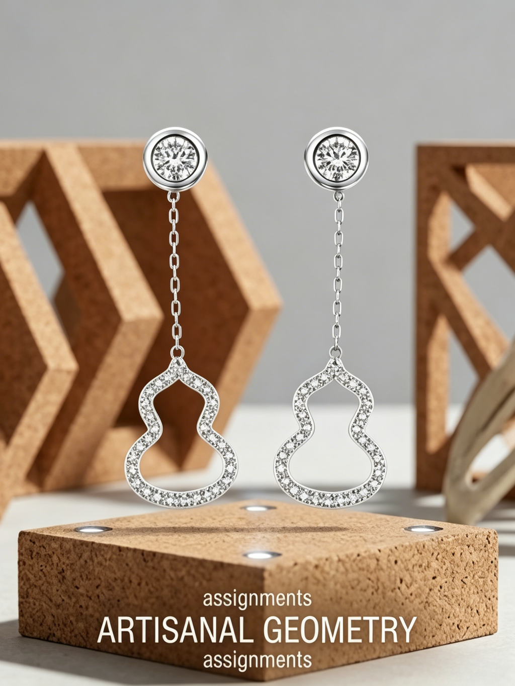 MSE.011 The "Fluid Geometry" Drop Earrings | 0.2ctw Round Moissanite Studs with Pavé Gourd Silhouettes - Kinetic Modernist Luxe