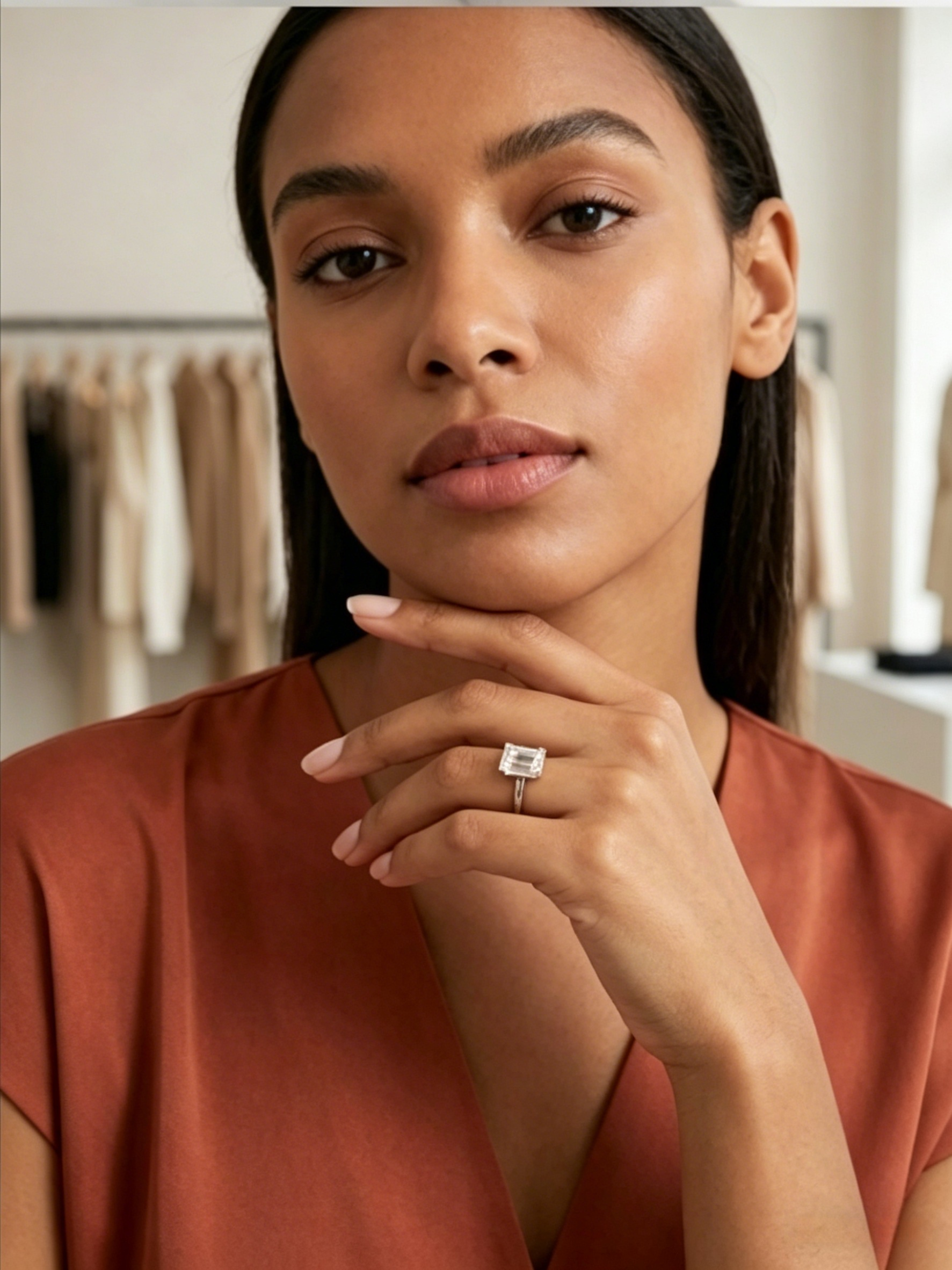 MSR.048 Emerald-Cut Statement Ring | 5x7mm Moissanite with Timeless Four-Prong Setting | TARA AYARH LUNE