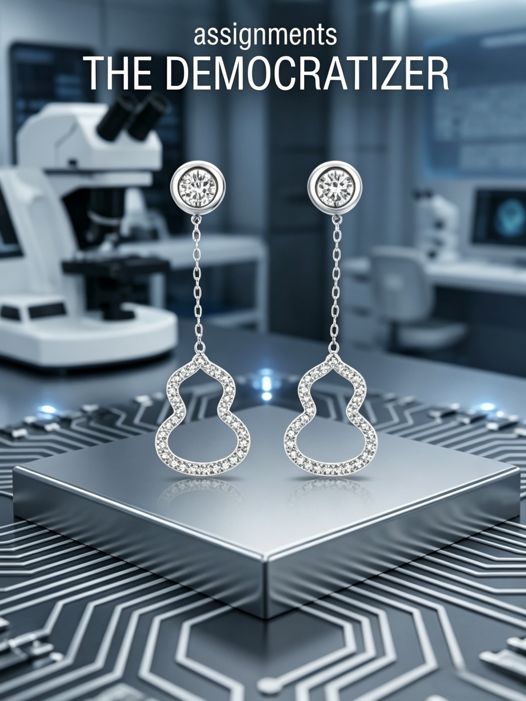 MSE.011 The "Fluid Geometry" Drop Earrings | 0.2ctw Round Moissanite Studs with Pavé Gourd Silhouettes - Kinetic Modernist Luxe