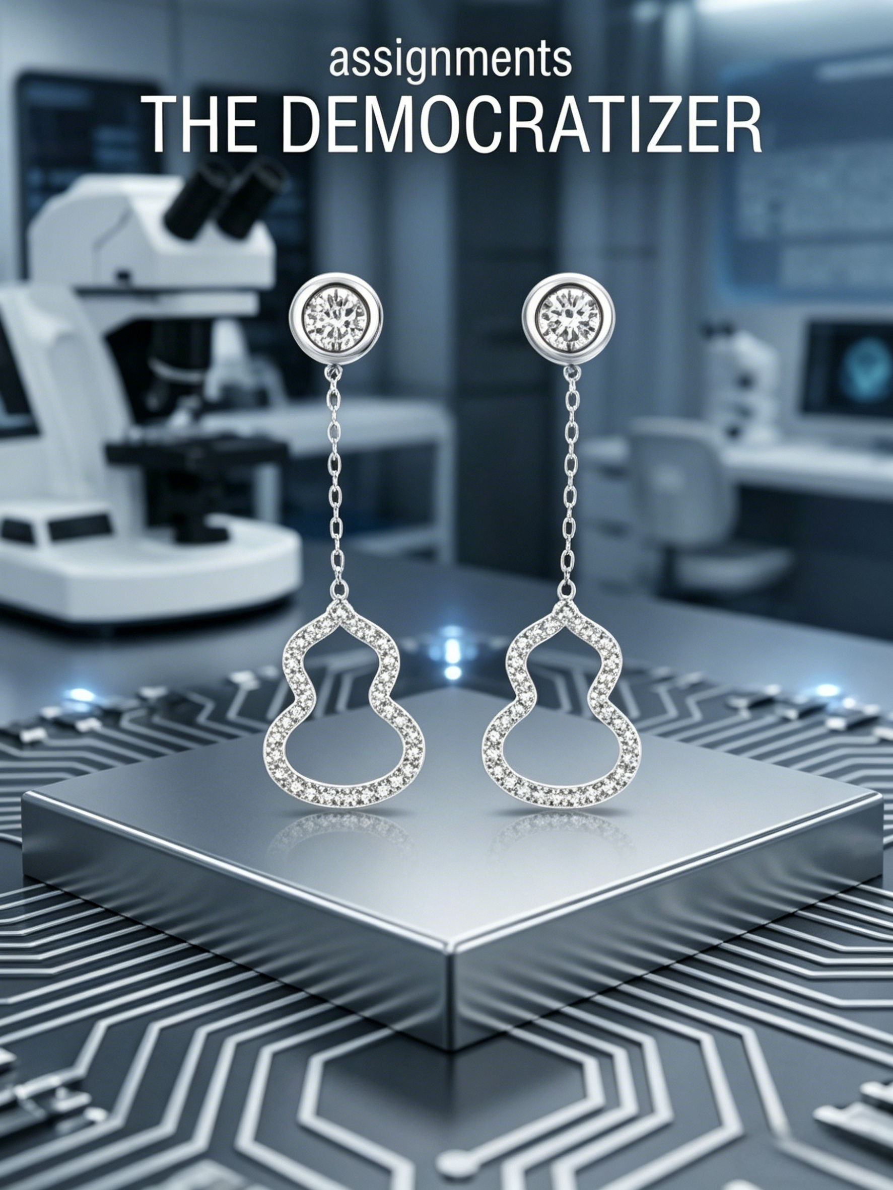 MSE.011 The "Fluid Geometry" Drop Earrings | 0.2ctw Round Moissanite Studs with Pavé Gourd Silhouettes - Kinetic Modernist Luxe
