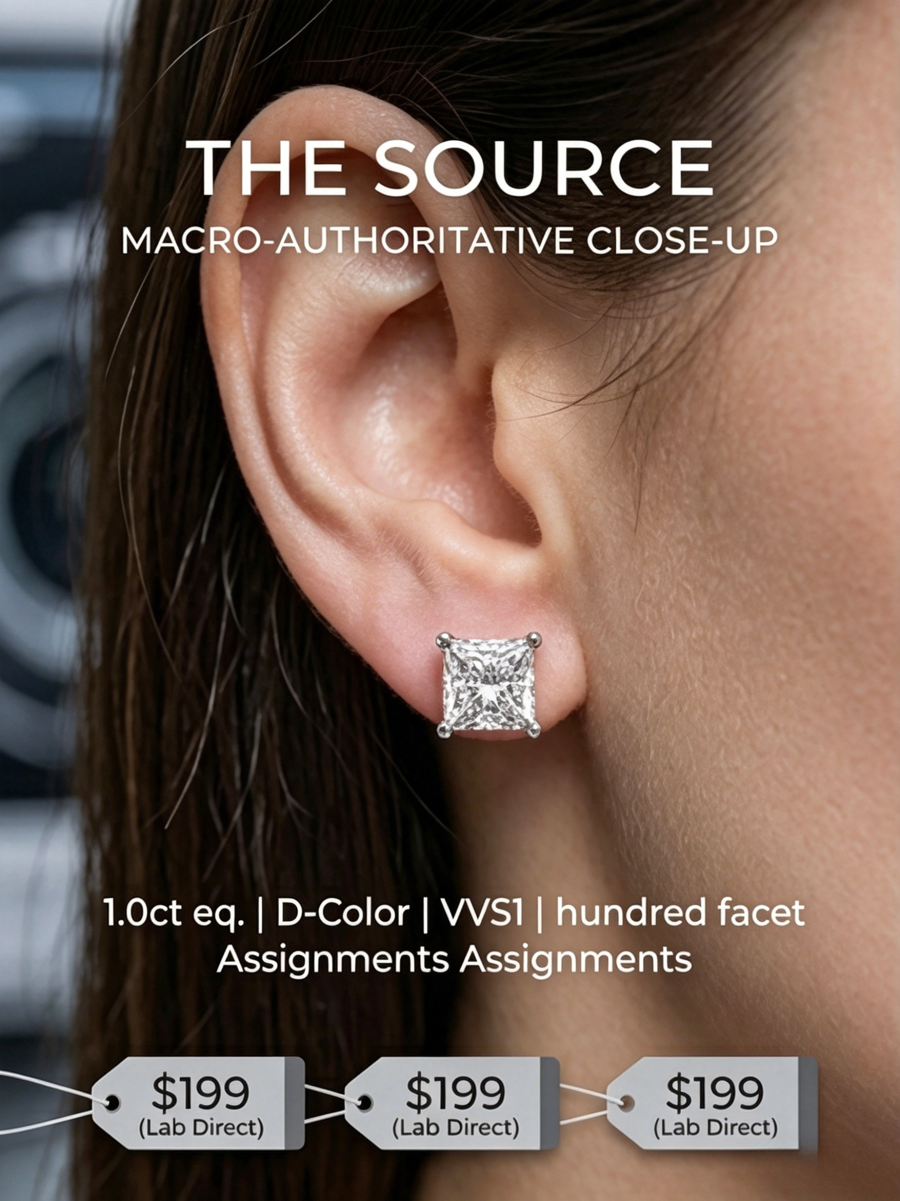 MSE.170 TARA AYARH LUNE | 2.0ctw Princess-Cut Moissanite Stud Earrings in S925 Sterling Silver | Classic & 18K Gold Finish Editions
