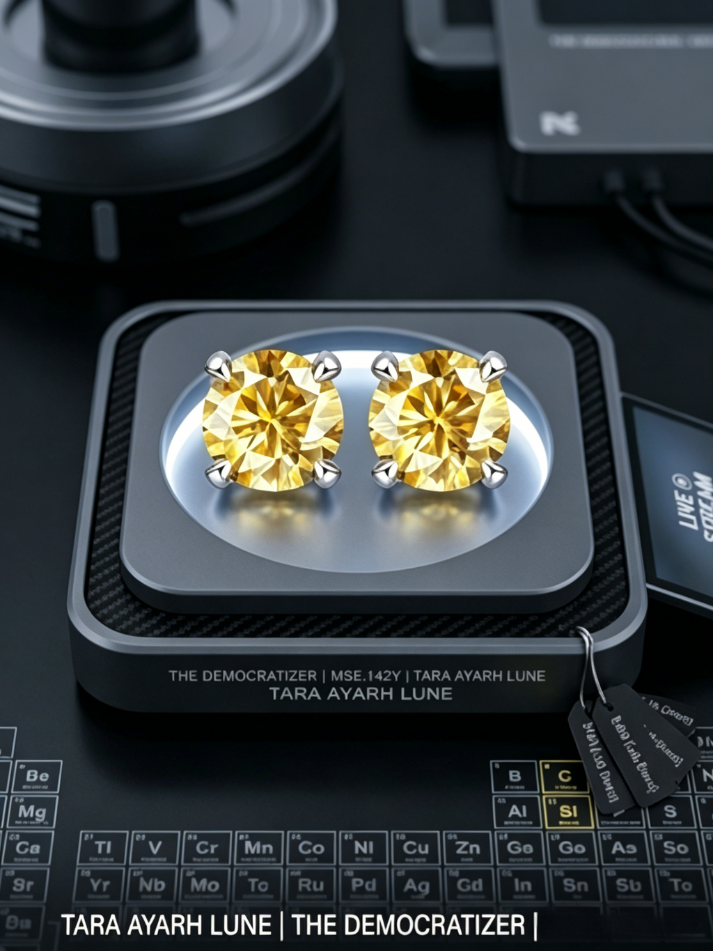 MSE.142Y TARA AYARH LUNE | 2.0ctw Soliel Yellow Asscher-Cut Moissanite Stud Earrings in Genuine S925 Sterling Silver | Modern Geometric Halo