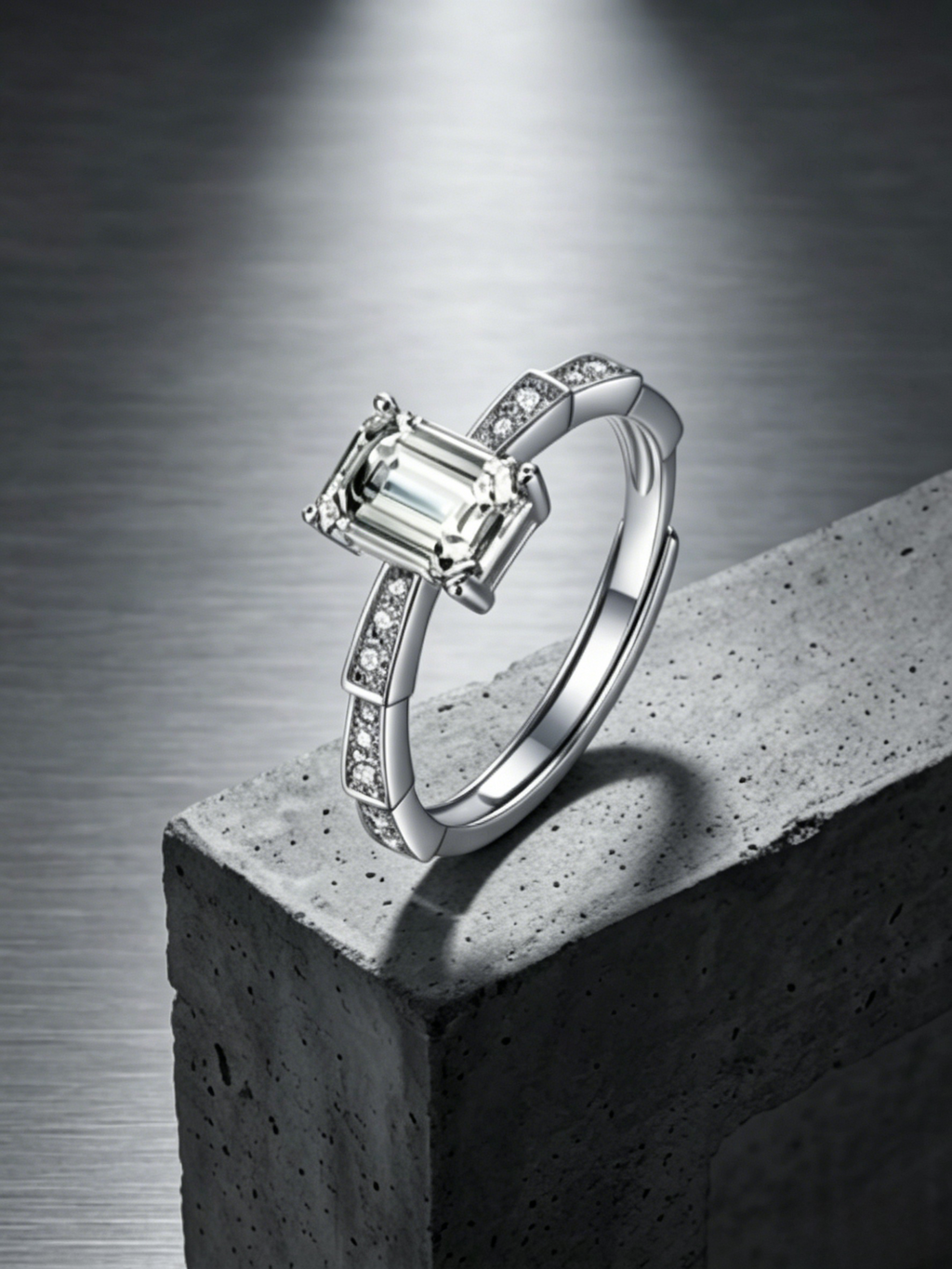 MSR.052 Romantic Carousel Solitaire | 5x7mm Emerald-Cut Moissanite with Geometric Accents | TARA AYARH LUNE