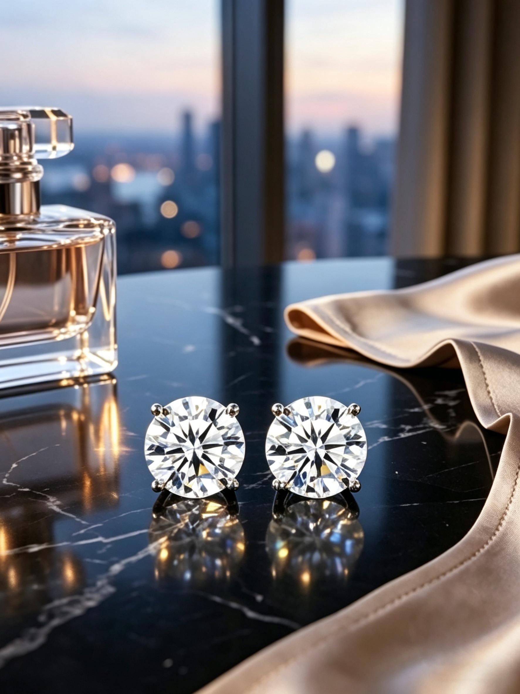 MSE.434 The Essential Moissanite Studs: Round Cut 4-Prong Earrings in 14K Gold & Sterling Silver Finishes