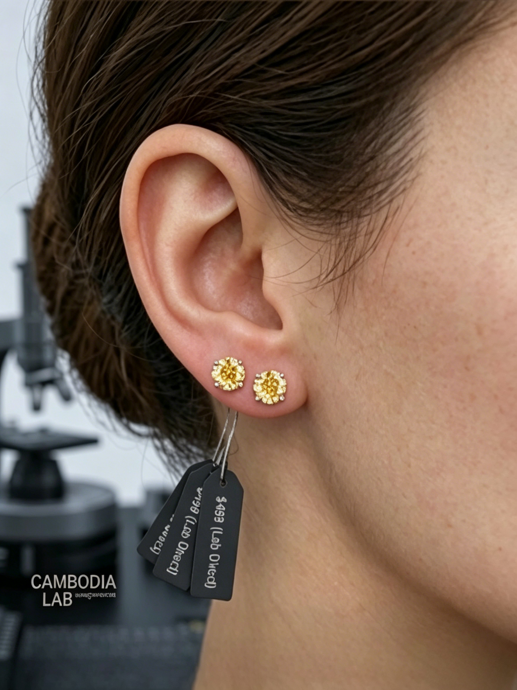 MSE.142Y TARA AYARH LUNE | 2.0ctw Soliel Yellow Asscher-Cut Moissanite Stud Earrings in Genuine S925 Sterling Silver | Modern Geometric Halo